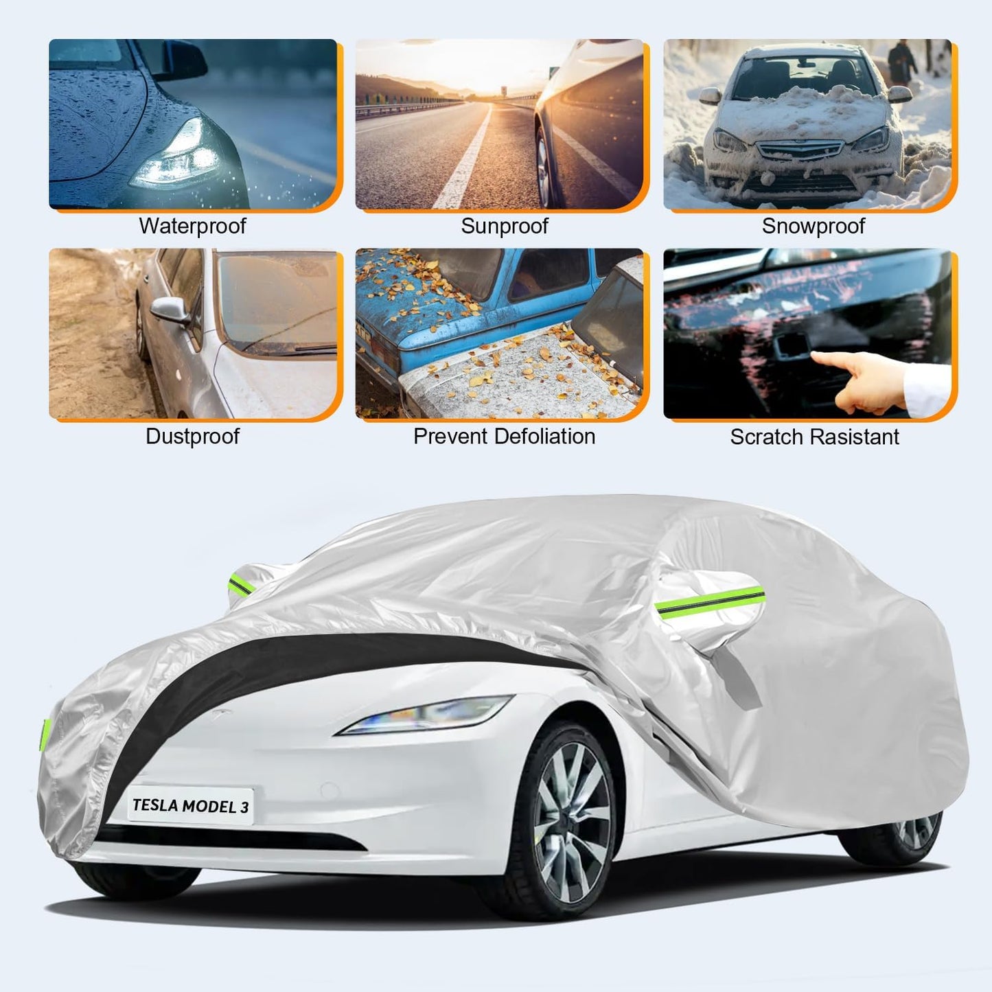 Custom Fit Car Cover for Tesla Model 3, All-Weather Protection, Anti-Scratch, Waterproof Blocks Rain/Sun/Snow/Dust