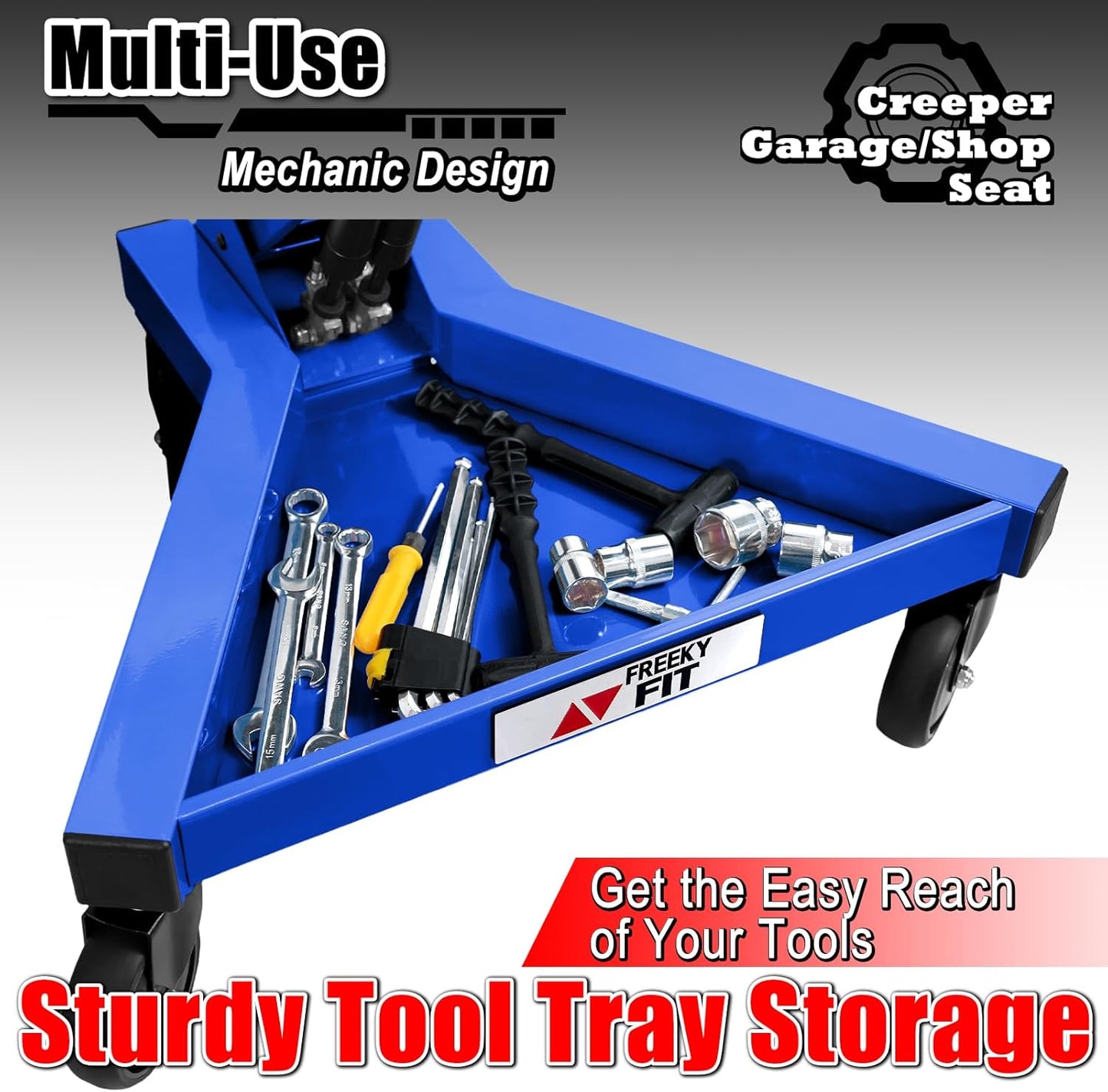 Mechanic Stool with Wheels, Hydraulic Adjustable Shop Stool on Wheels, Garage Work Rolling Chair for Workshop, 400 LBS Capacity, 4 Inch Casters, 360° Swivel Casters Roller Chair, Blue