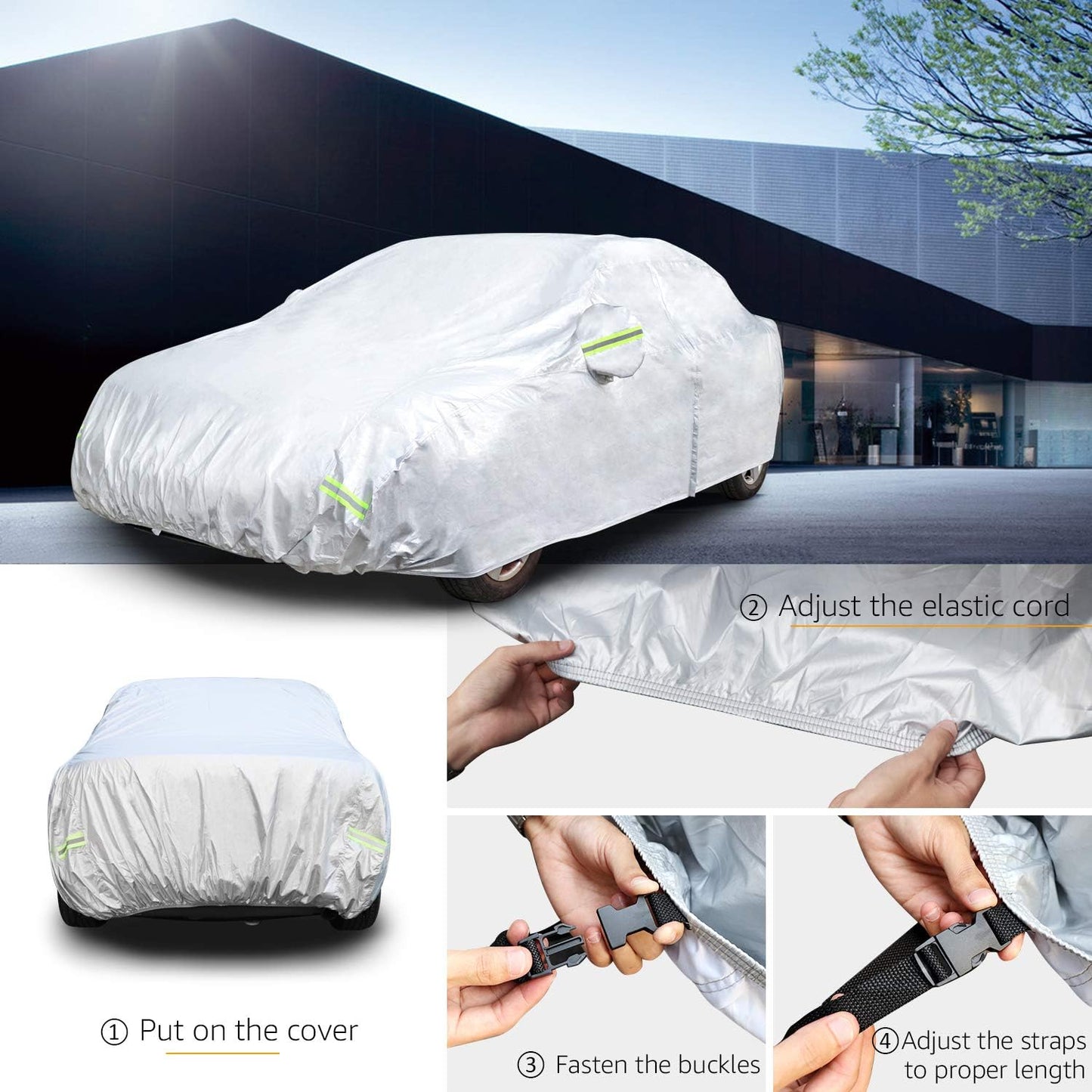 Amazon Basics Silver Weatherproof Car Cover - 150D Oxford, Sedans up to 190"