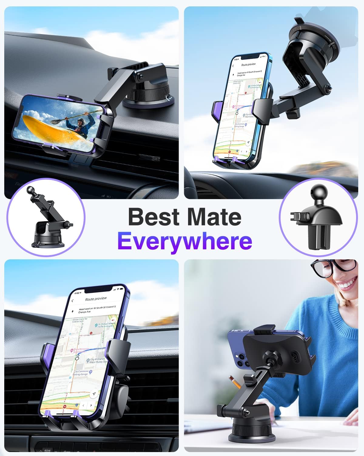 VANMASS [2024 Upgrade Phone Holders for Your Car [Super Suction Cup] Cell Phone Mount Car DashWindow Vent Desk Fit for iPhone 15 Pro Max 14 13 Universal Handsfree Automobile Vehicle Cradle，Purple