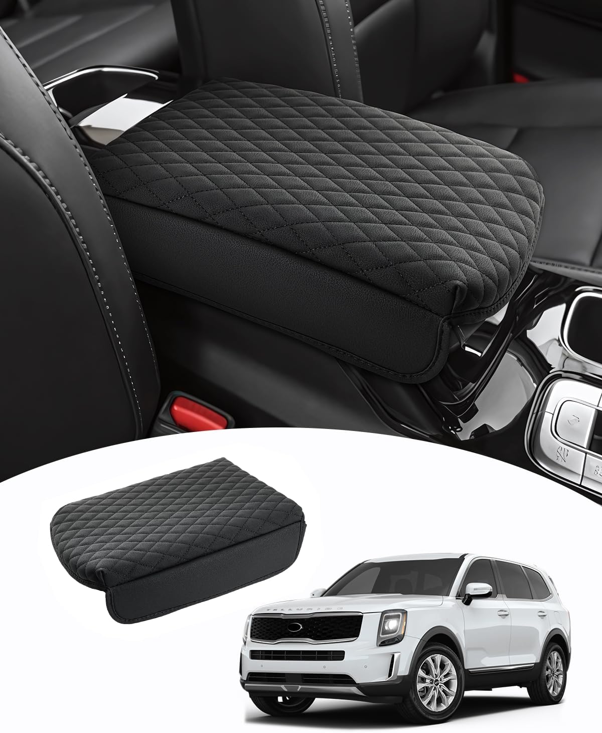 Shademax Center Console Cover for Kia Telluride Accessories 2026 2025 2024 2023-2020 Armrest Cover Cushion Pad PU Leather Armrest Seat Box Cushion Middle Console Lid Protector Anti-Scratch