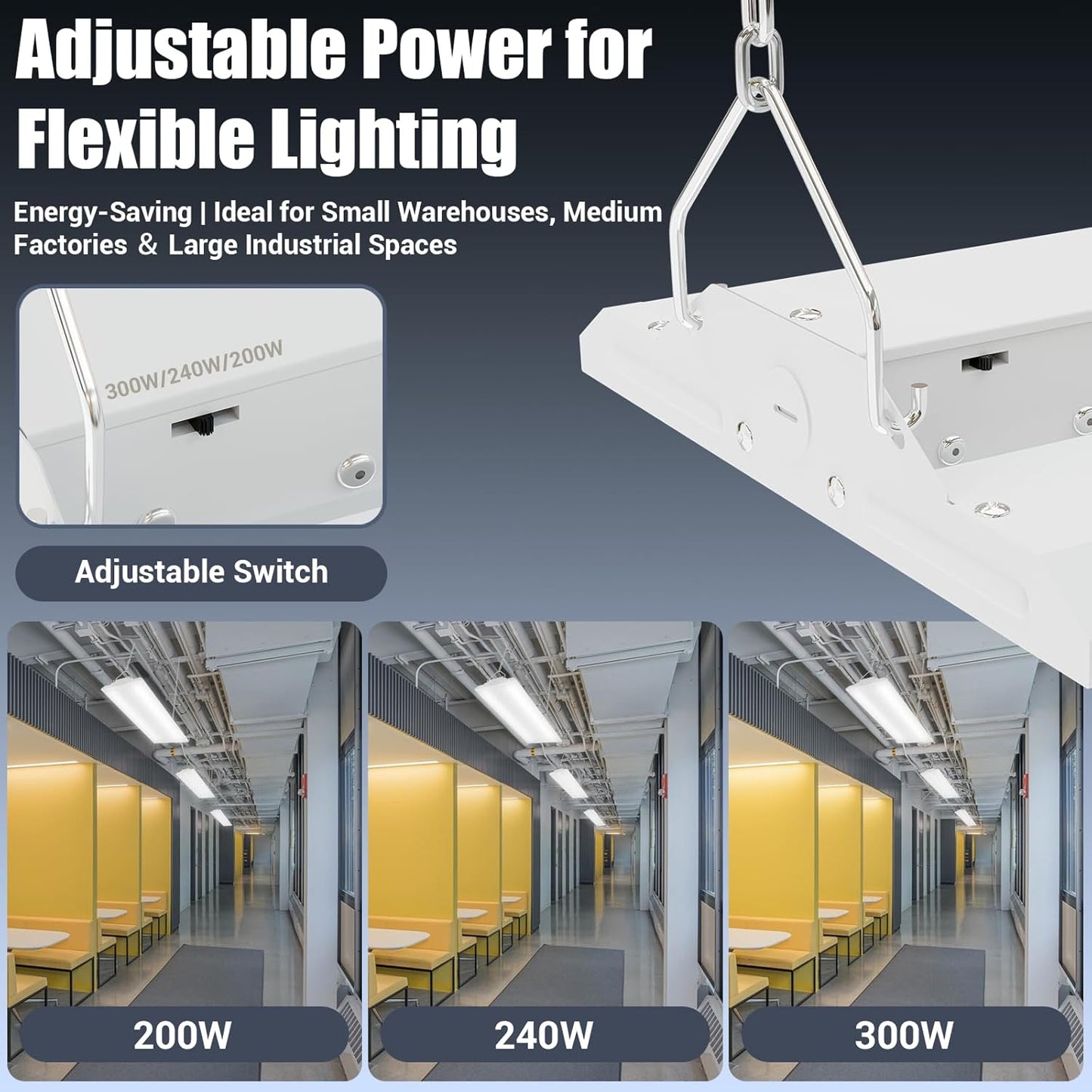 LED Linear Shop Lights 300W, 45000LM Led High Bay Lights 5000K Daylight 120-277V,Led Garage Light for Shop Workshop Store Commercial Supermarket Warehouse Basement Exhibition Room ETL-1Pack