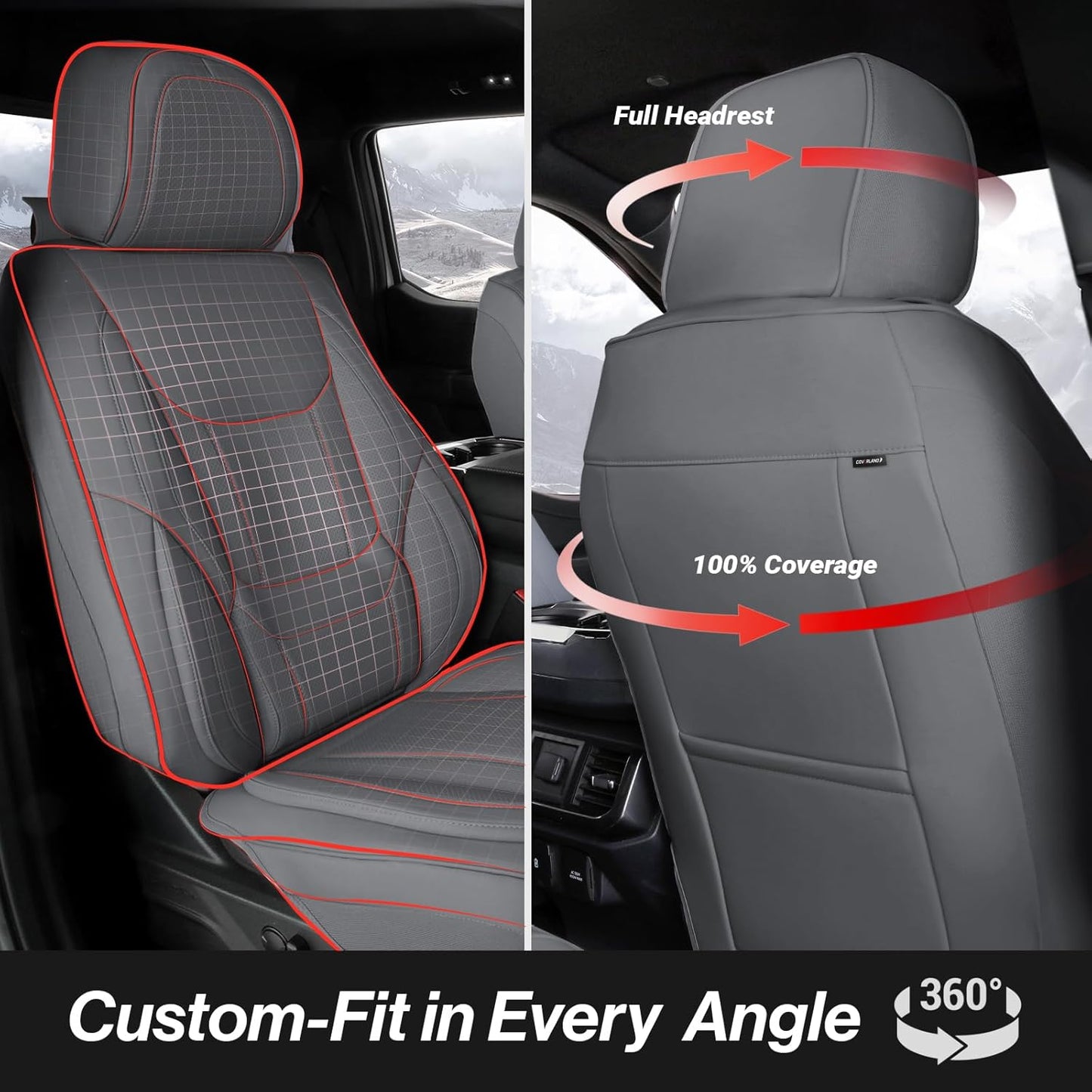 Coverland Custom Car Seat Covers Compatible with 2019-2025 RAM 1500 Quad Cab - Premium Leather Non-Slip Memory Foam Waterproof Cover Interior Protector Full Set-Dark Gray [See Size Chart-Size X123]
