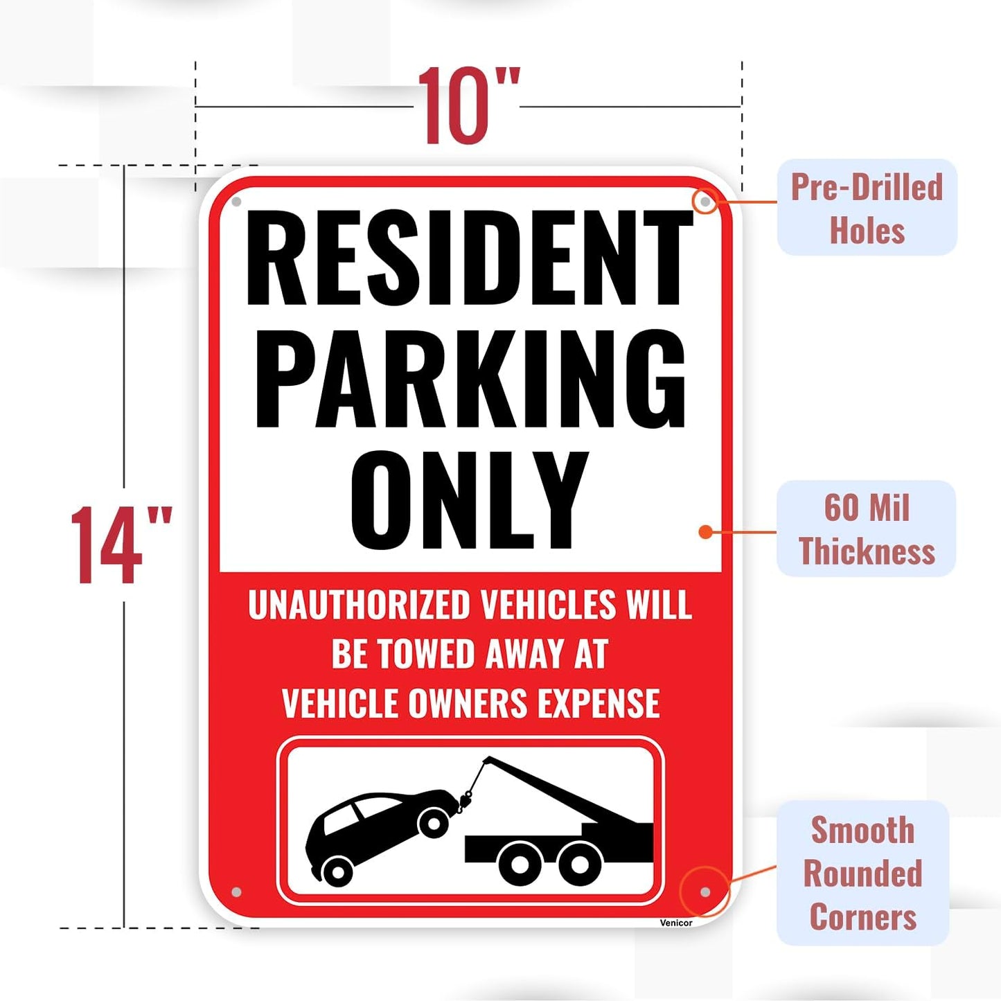 1PC Resident Parking Sign, 14 x 10 Inches - Aluminum - Private Tenant Parking Only Sign
