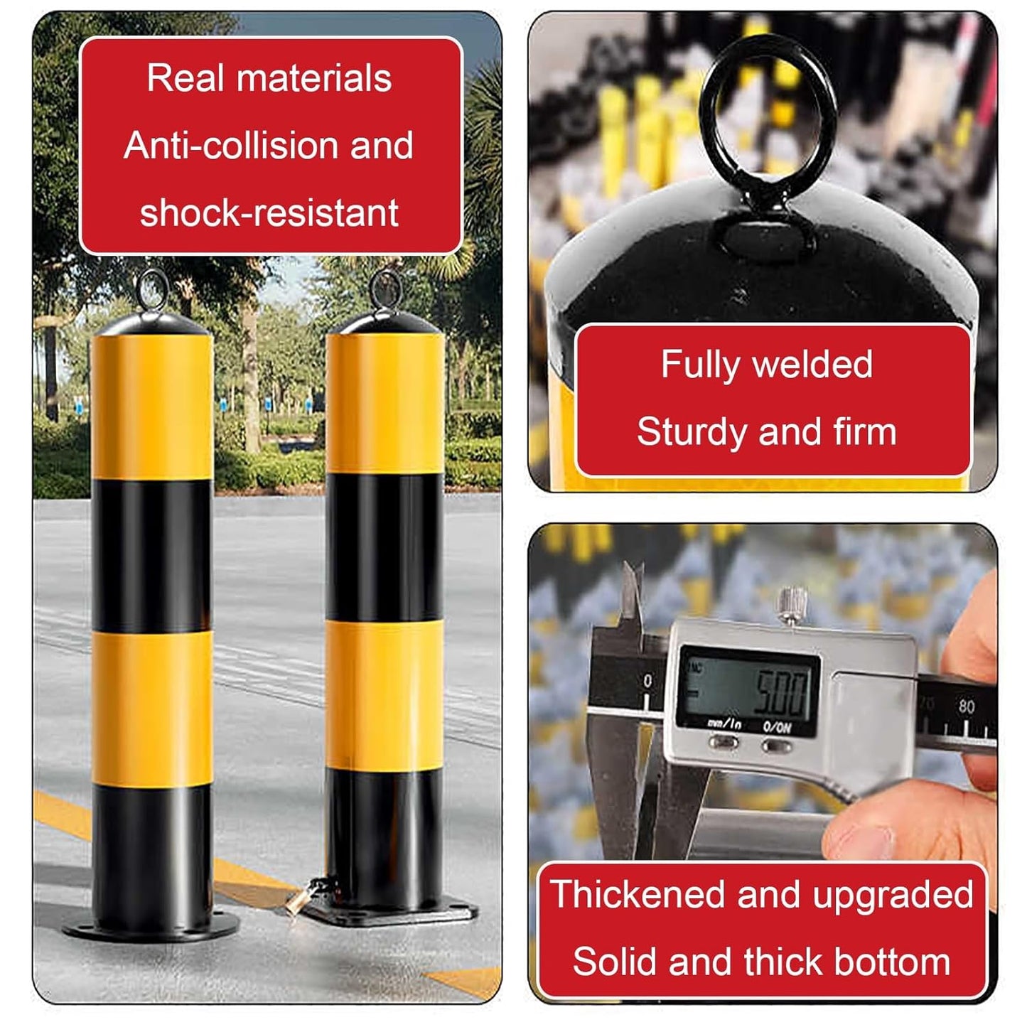 Steel Safety Bollard Post, with Lock Bollard Post Removable Security Posts, Parking Bollards, Parking Barriers Concrete, Powder Coat, for Parking Lot, Driveway and Sidewalk(Black (1pcs),75cm/29.5in)