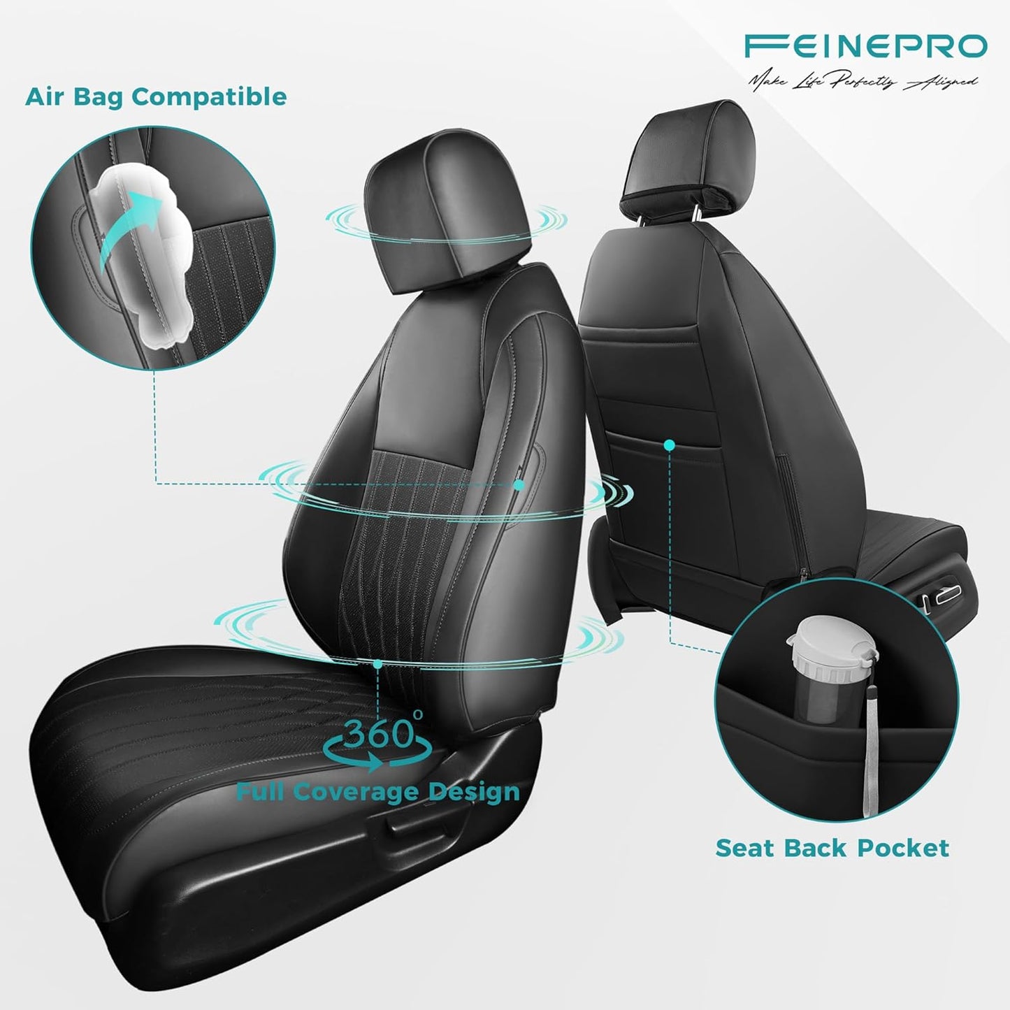 Seat Covers for Honda Civic Sedan EX-L, EX-T, EX, Touring, LX-P, Sport 2016 2017 2018 2019 2020 2021, Faux Leather Car Seats Cover Full Set(Rear Row 40/60 Split & Folding Backrest)-Black