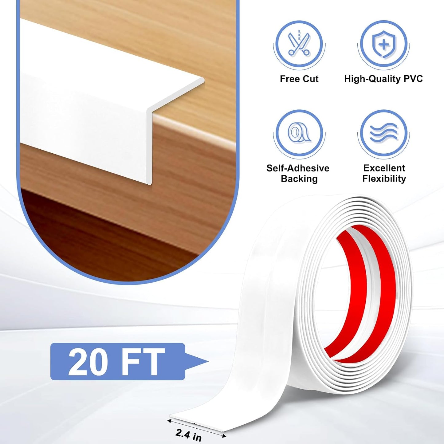Wall Corner Protector Moulding Trim Peel and Stick Wall Corner Guards Trim Flexible Self Adhesive Edge Protector Moulding, 2.4 in x 20 Ft, White