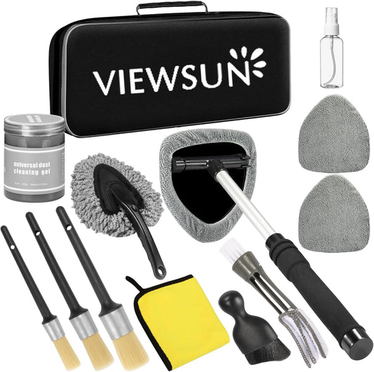 Viewsun Windshield Cleaner Tool, 13Pcs Car Interior Cleaning Kit, Car Detailing Kit Interior Cleaner, Car Detailing Brushes, Car Cleaning Gel, Inside Cleaning Supplies Accessories for Women Men