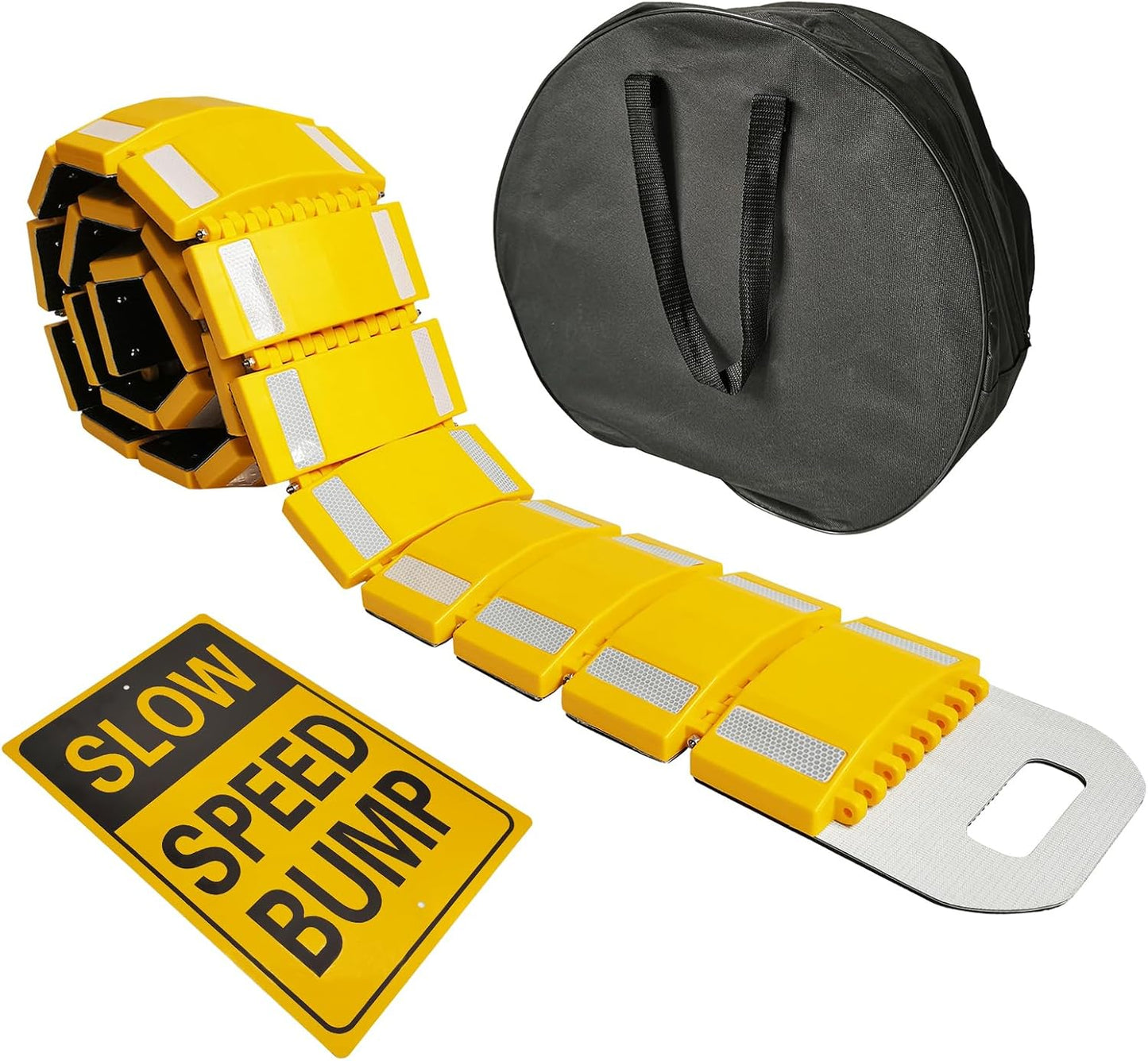 10ft Portable Speed Bump Plastic Humps with Slow Down Sign for Road Neighborhood Garage Parking Driveway