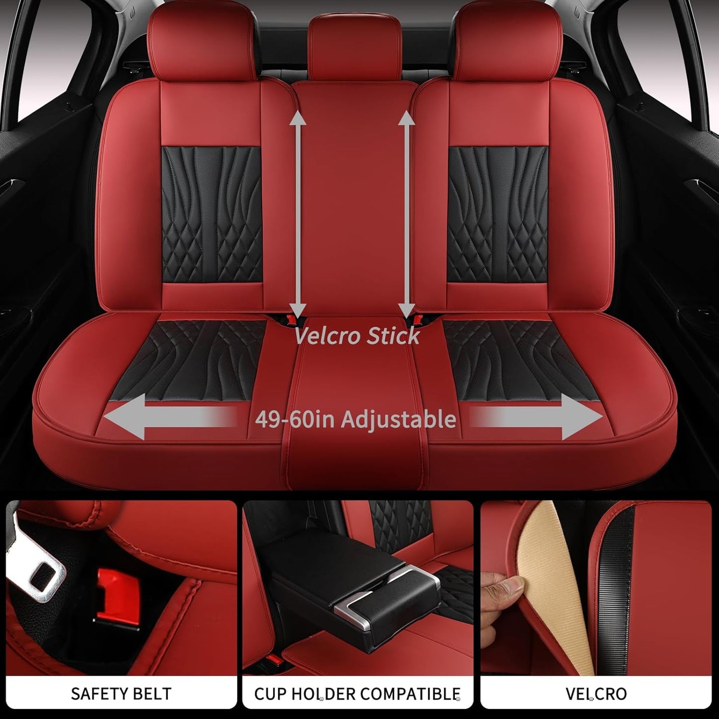 Leather Car Seat Covers,Car Seat Protector Waterproof,Seat Covers Full Set, Car Seat Protectors 5 Seats,Automotive Seat Covers Fit Most Cars Wine Red