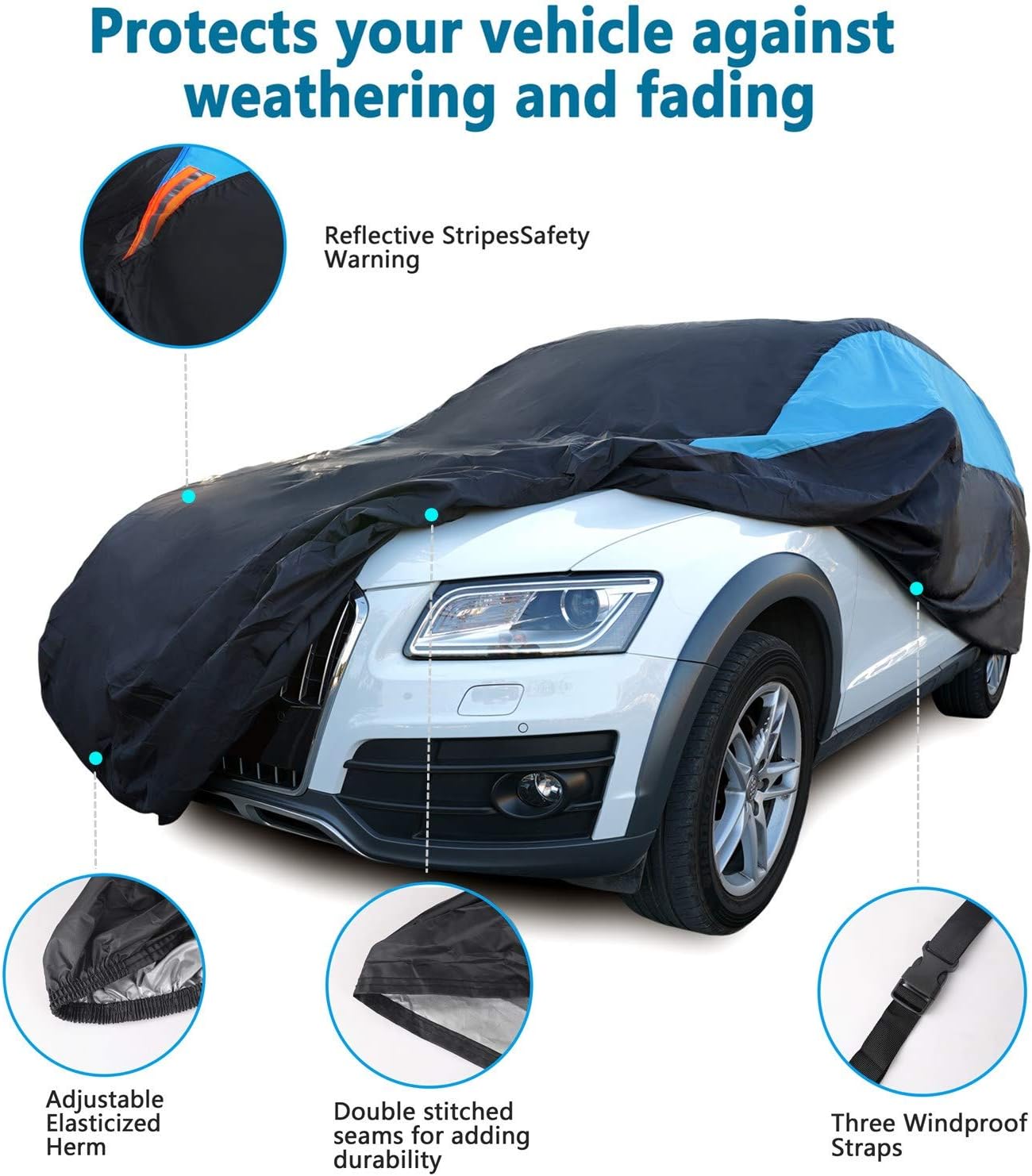 MORNYRAY Waterproof Car Cover All Weather Snowproof UV Protection Windproof Outdoor Full car Cover, Universal Fit for Sedan (Blue, Fit SUV Length(Up to 162 inch))