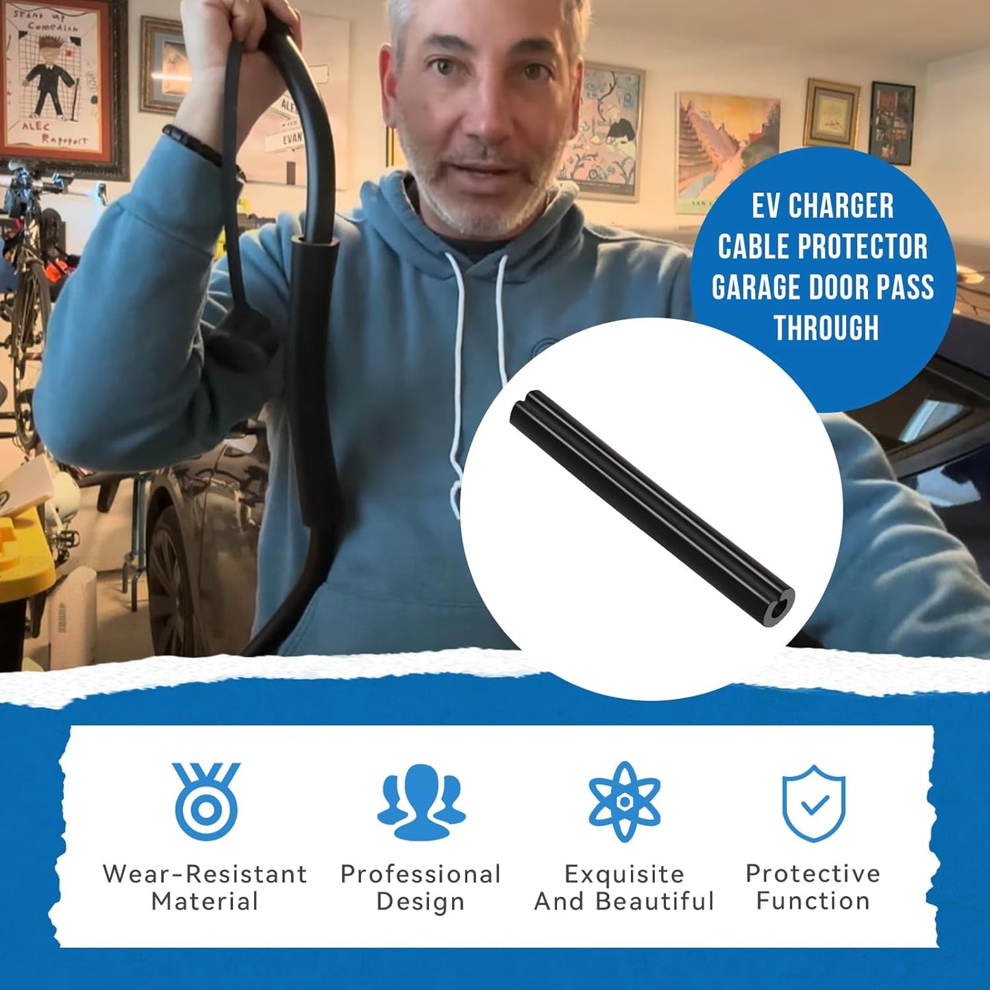 Cable Shield,EV Charger Cable Protector, Garage Door Pass Through,Floor Cable Cover Garage Cord Protector Fit for CS-1 Charger Large Size