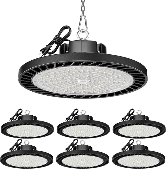 UFO LED High Bay Lights 5000K 150W 6 Pack, Led Shop Lights Commercial Bay Lighting for Garage Workshop Warehouse, Super Bright Daylight, 22500 LM, 120V, Power Cord Included