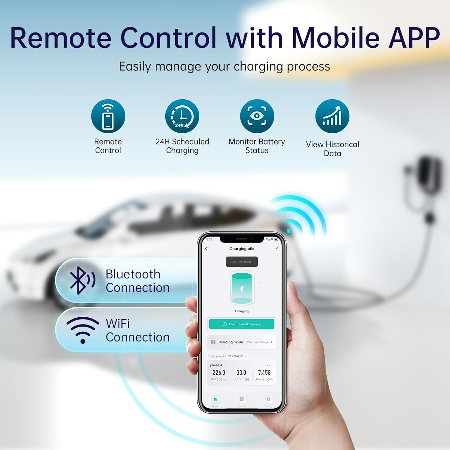 QIAO Level 2 EV Charger, Up to 40A Electric Car Charger, Wi-Fi Bluetooth APP Enabled EVSE, 4.3in Display, 25ft Cable, NEMA 6-50 Plug Charge Station Compatible with All SAE J1772 EV Models Black