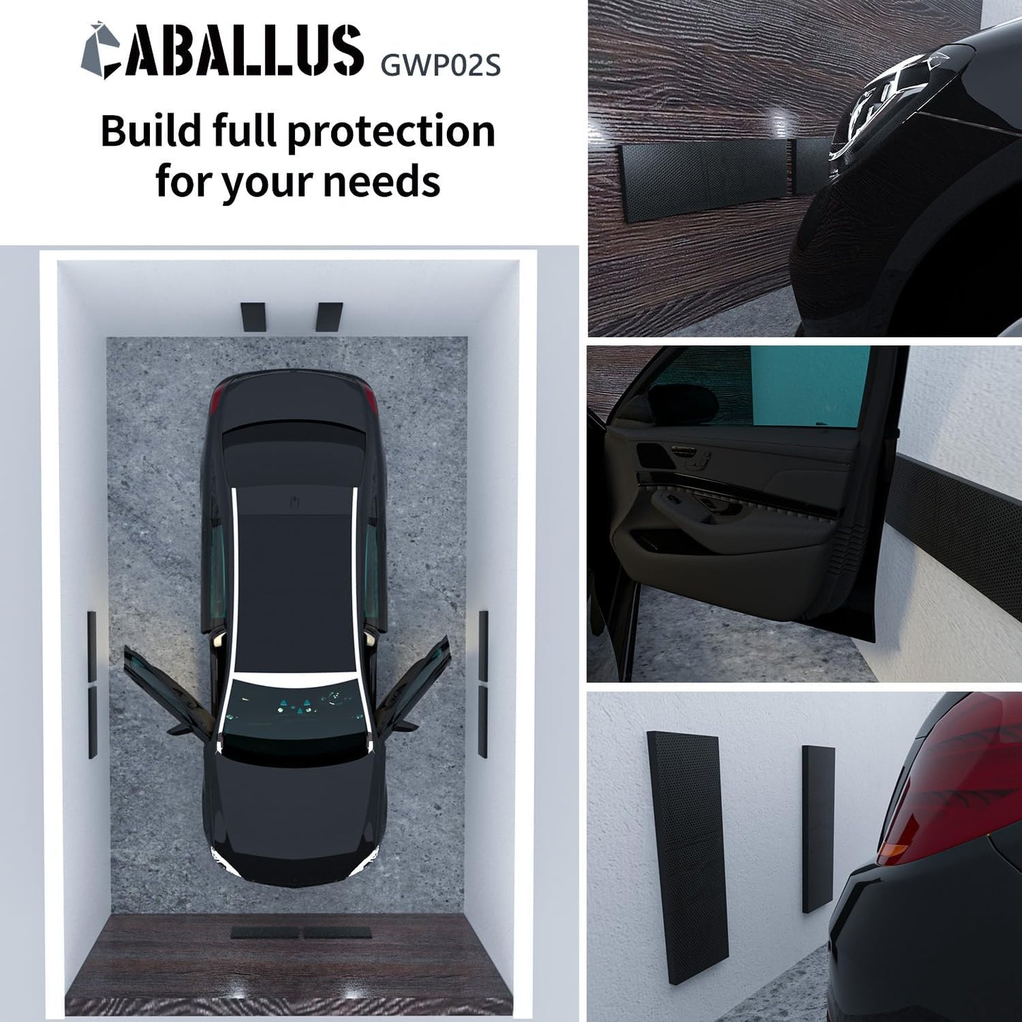 GWP02S Garage Wall Protector Car Door Protectors, Garage Accessories, Parking Stopper for Garage, Tool-Free, Designed in Germany (2-Pack Black)