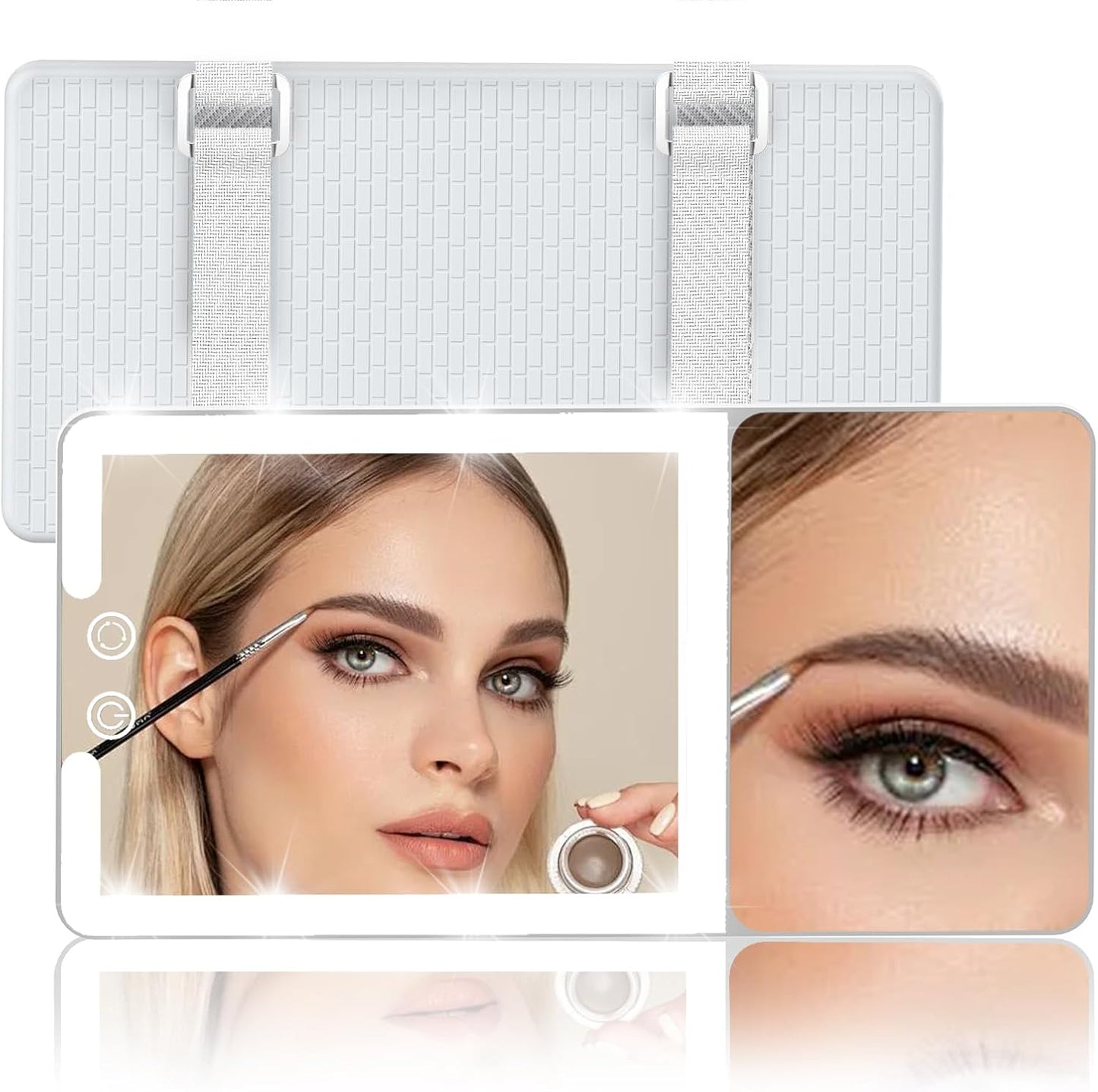 Car Sun Visor Vanity Mirror with Lights,Side with 6 inch 20X Magnifying Mirror,Rechargeable Car Makeup Mirror with 3 Light Modes,Dimmable Touch Led Screen,White