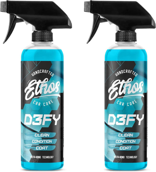 Ethos Defy - 3 in 1 Ceramic Coating - Waterless Car Wash Spray & Wax - Car Wax Rnseless Wash - Polish & Polymer Paint Sealant Protection - with Insta-Bond Technology (2 Pack (16oz))