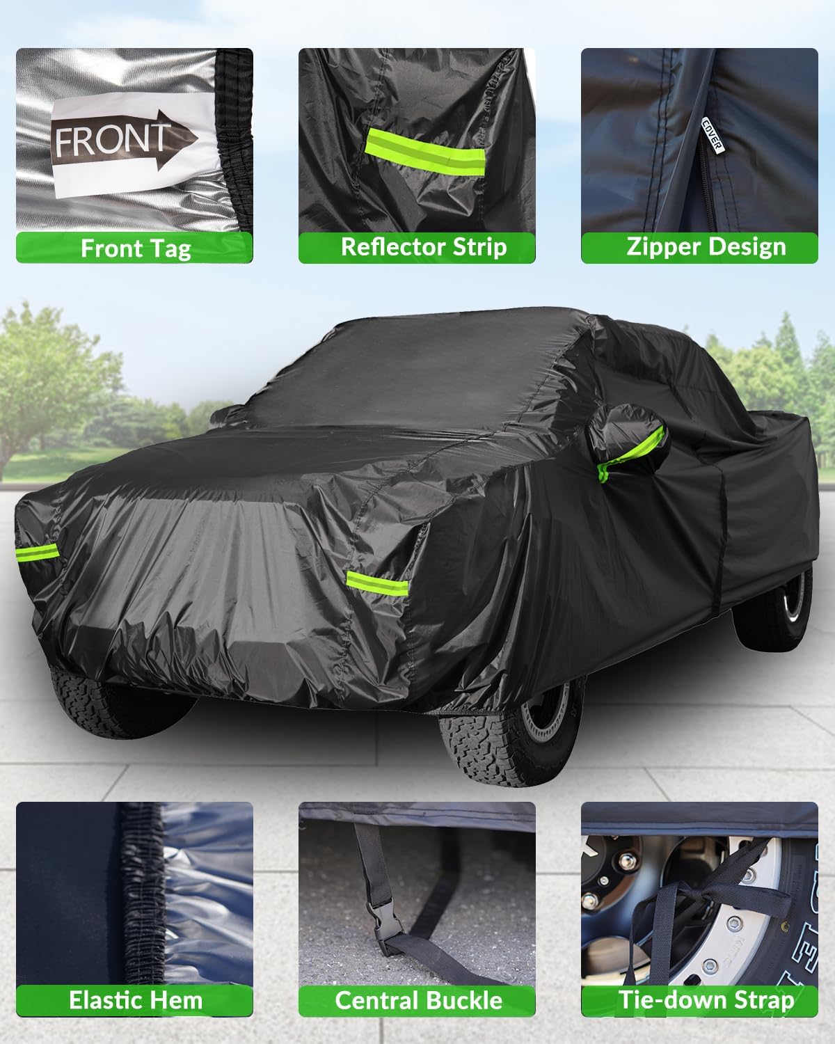 Pickup Truck Cover Waterproof All Weather, Outdoor Indoor Truck Protection Cover for Ford f150 / Chevy Silverado/Dodge Ram 1500, Truck Tarp Cover Black(Length Up to 210 inch)