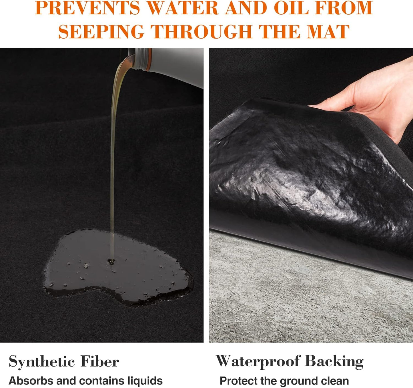 Extra Large 6.6 x 16.4ft Garage Floor Mat- Absorbent/Waterproof Oil Maintenance Mat to Protect Garage Floor Surface- Reusable Oil Spill Mat for Under Car Garage Shop Parking Floor Driveway (Black)