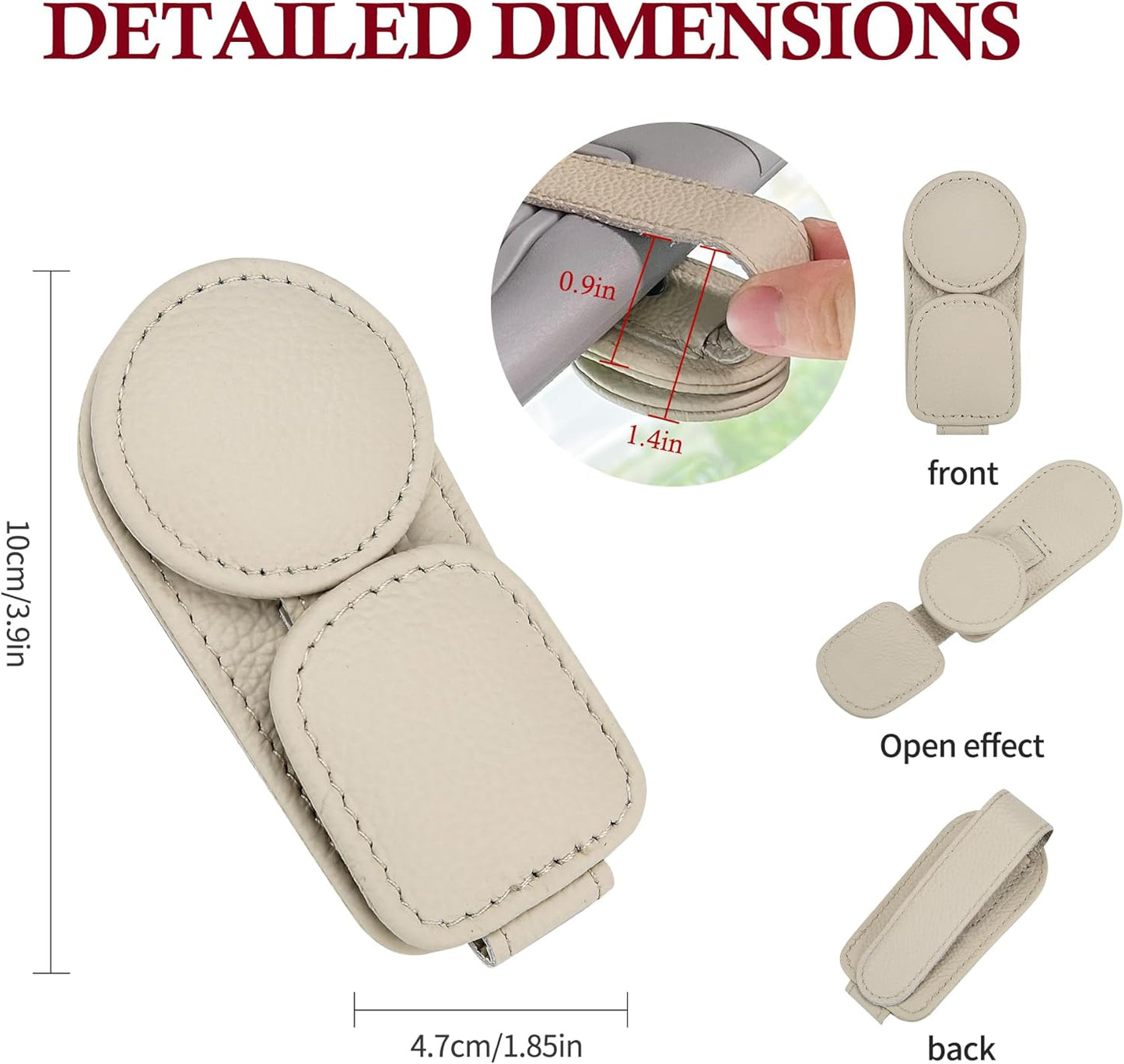 KIWEN 2 Pack Sunglasses Holder for Car Visor, Magnetic Leather Sunglass Eyeglass Hanger Clip for Car Sun Visor Accessories (2, Beige)