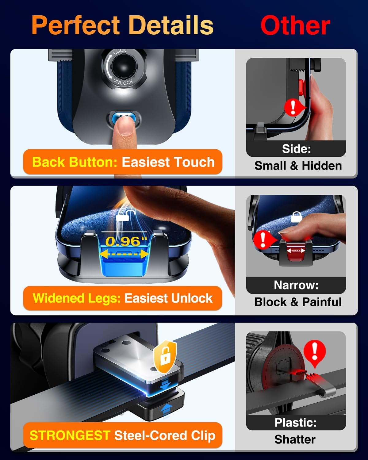 VANMASS Universal Car Phone Mount,【Patent & Safety Certs】 Upgraded Handsfree Stand, Phone Holder for Car Dashboard Windshield Vent, Compatible iPhone 13 12 11 Pro Max Xs XR X 8, Galaxy (Blue)