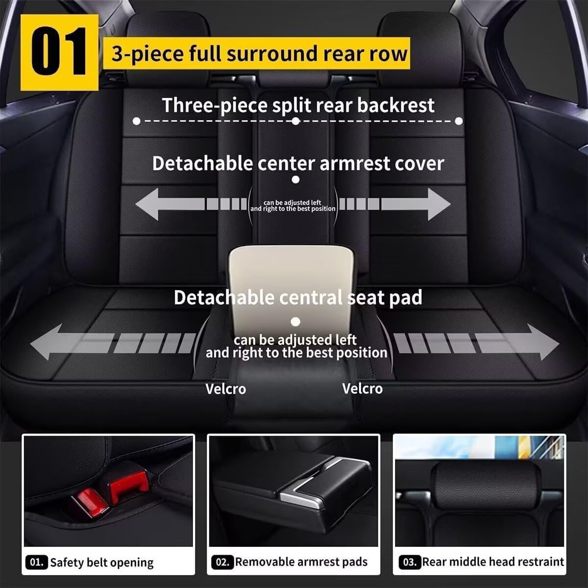 YORKNEIC Leather Car Seat Covers Fit for Hyundai Kona 2018-2025: 5 Seats Full Set Seat Covers - Waterproof Auto Seat Protector Compatible Airbag (Black)