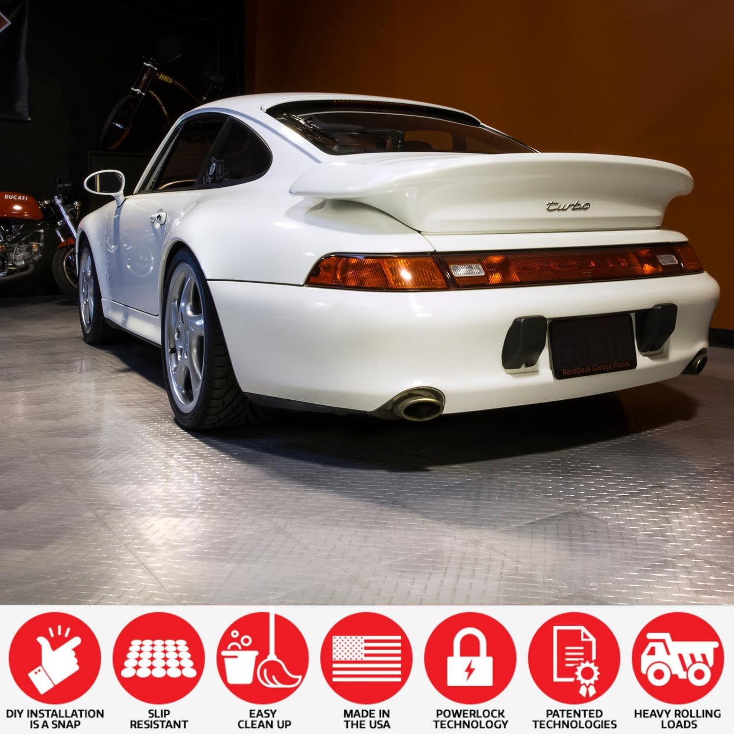 Big Floors RaceDeck Diamond Plate Design, Durable Interlocking Modular Garage Flooring Tile (Red, 24 Pack of 12 x 12" Tiles)