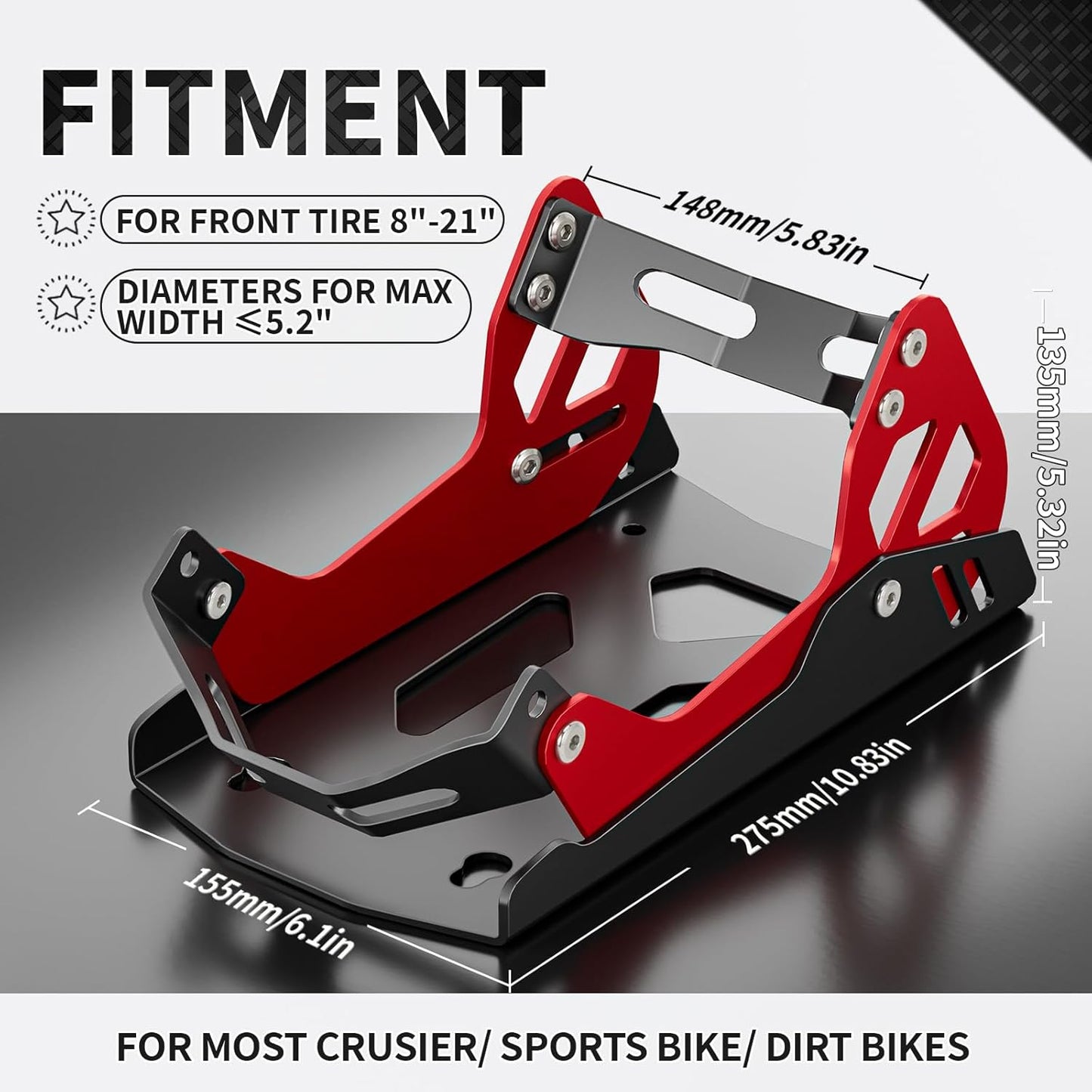 Motorcycle Wheel Chock,Special for Transportation Portable Adjustable 1800 lbs Capacity Front Tire Stand for 8"-21" Wheel Universal for Most Crusier Sports Dirt Bikes Trailer Truck-Red