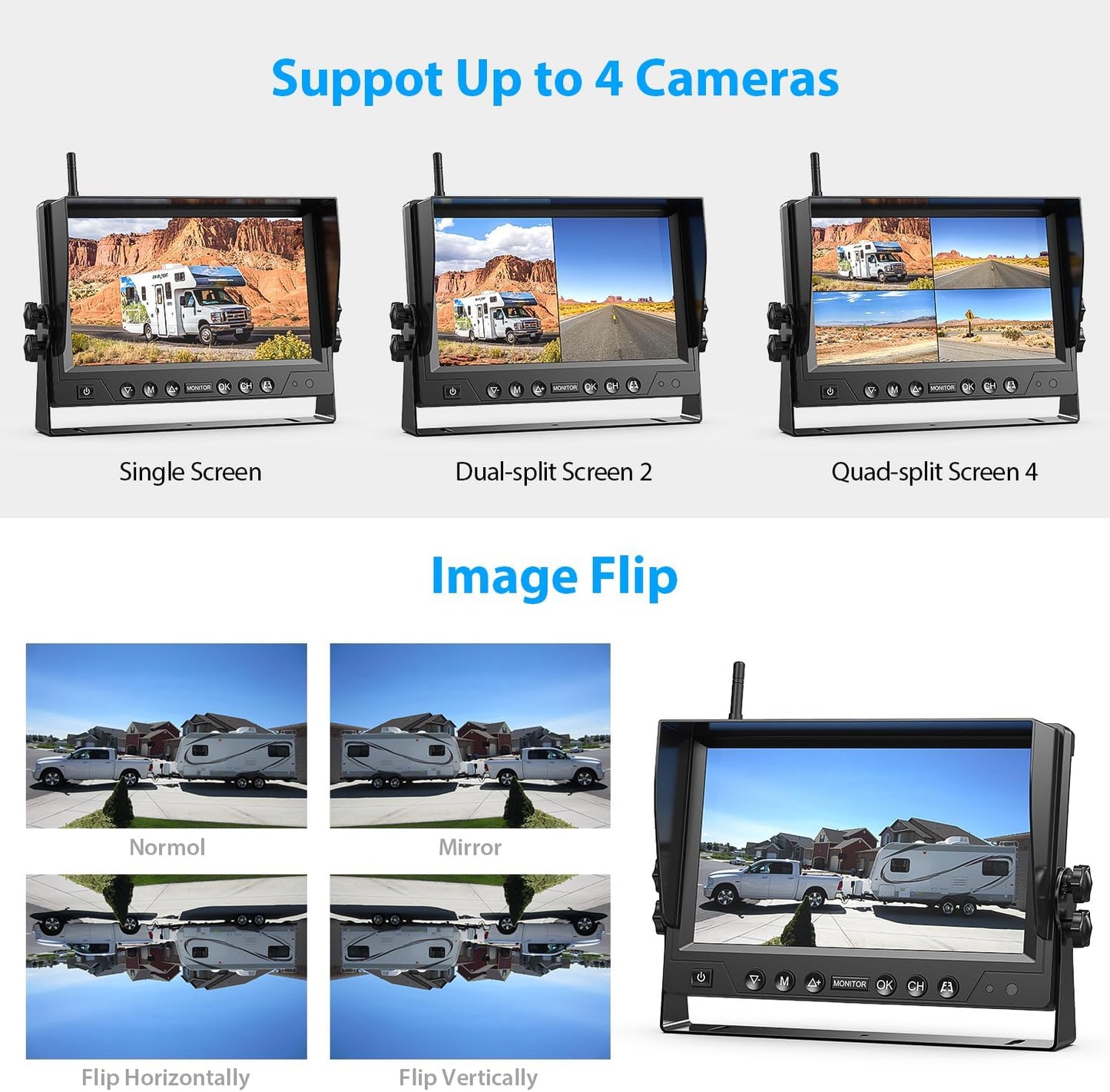 9 Inch Magnetic Solar Wireless Backup Camera System, 9600mAh Solar Rechargeable RV Backup Camera Wireless with HD1080P 9" Loop Recording Monitor for Trailer RV Trucks, BL901