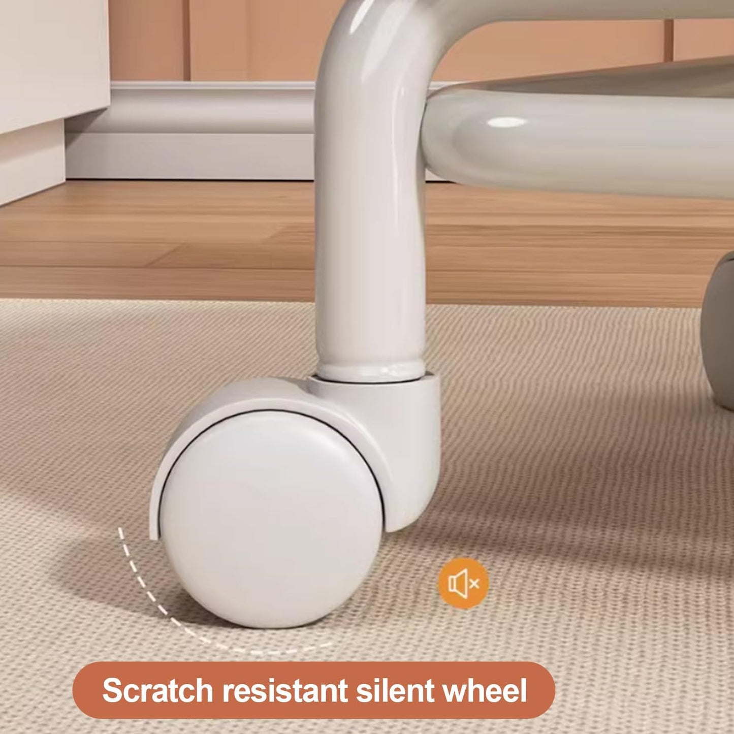 Low Rolling Stool with Backrest,Rolling Pedicure Seat,Low Stool with Wheels for Home, Office, Garage, Shop, Library (White)