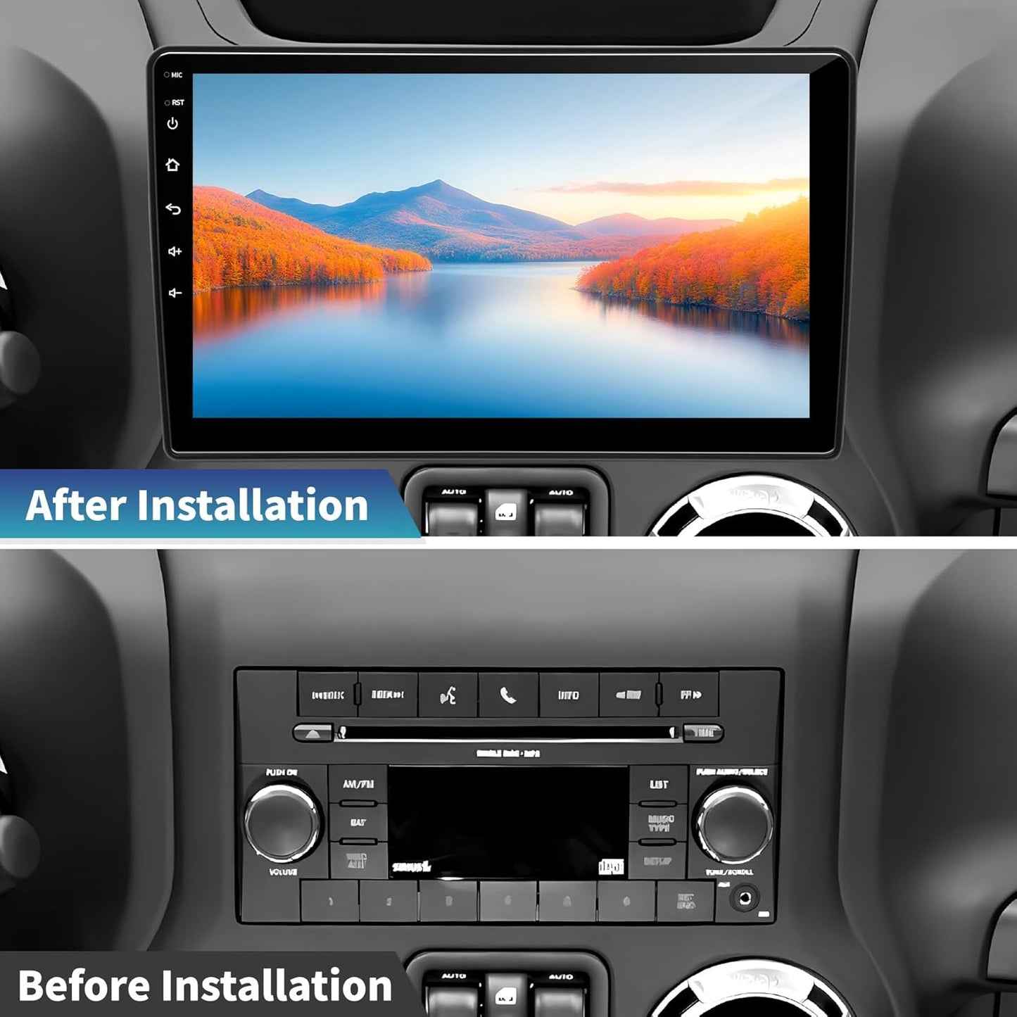 Car Radio Stereo for Jeep Wrangler JK 2007-2018 Dodge Ram 1500 2500 3500 Grand Cherokee, Android 13 2G+64G with CarPlay Android Auto 10 inch Touchscreen Head Unit, GPS BT WiFi AM/FM, Rear View Camera