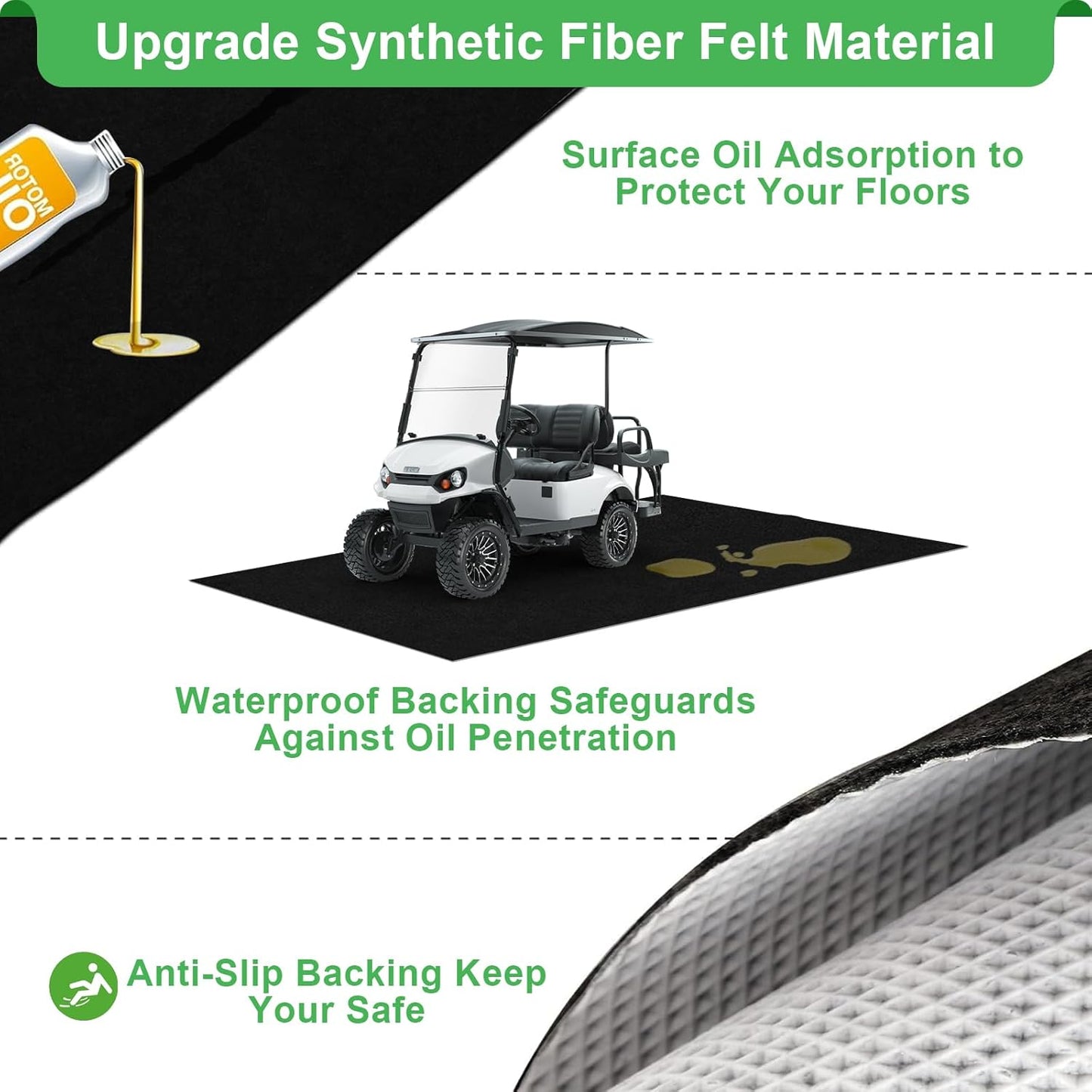 Golf Cart Parking Mat 9.84 ft. x 4.92 ft, 3.0MM Thickened Oil Absorbent Universal Garage Repair Floor Mat for EZGO, Club Car, Yamaha, Motorcycles, Mower, ATV, UTV - Anti Slip Mechanic Pad Cut to Size