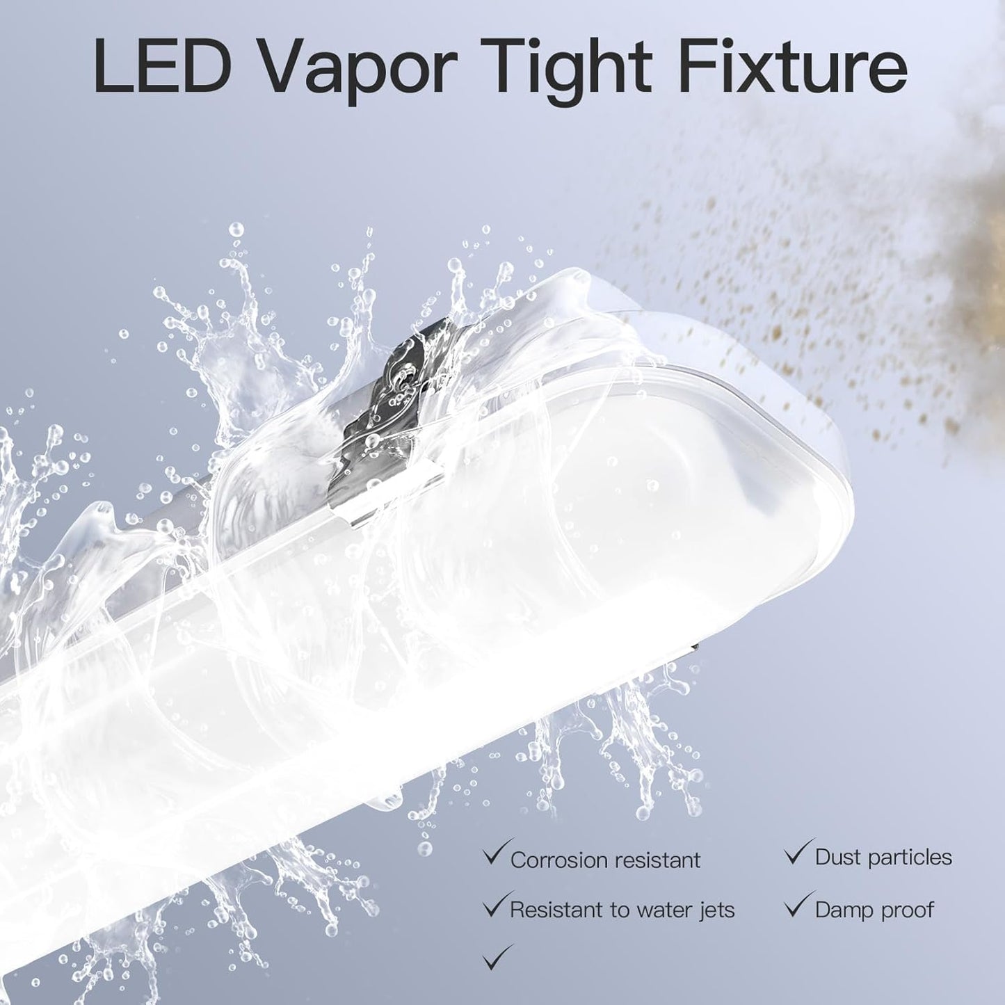 JTT 4FT LED Vapor Tight Light, 60W/50W/40W IP65 Waterproof LED Outdoor Indoor Shop Light 6000K/5000K/4000K CCT, Vapor Proof Fixture for Garage Shop Basement Barn Car-Wash, 4-Pack ETL Listed