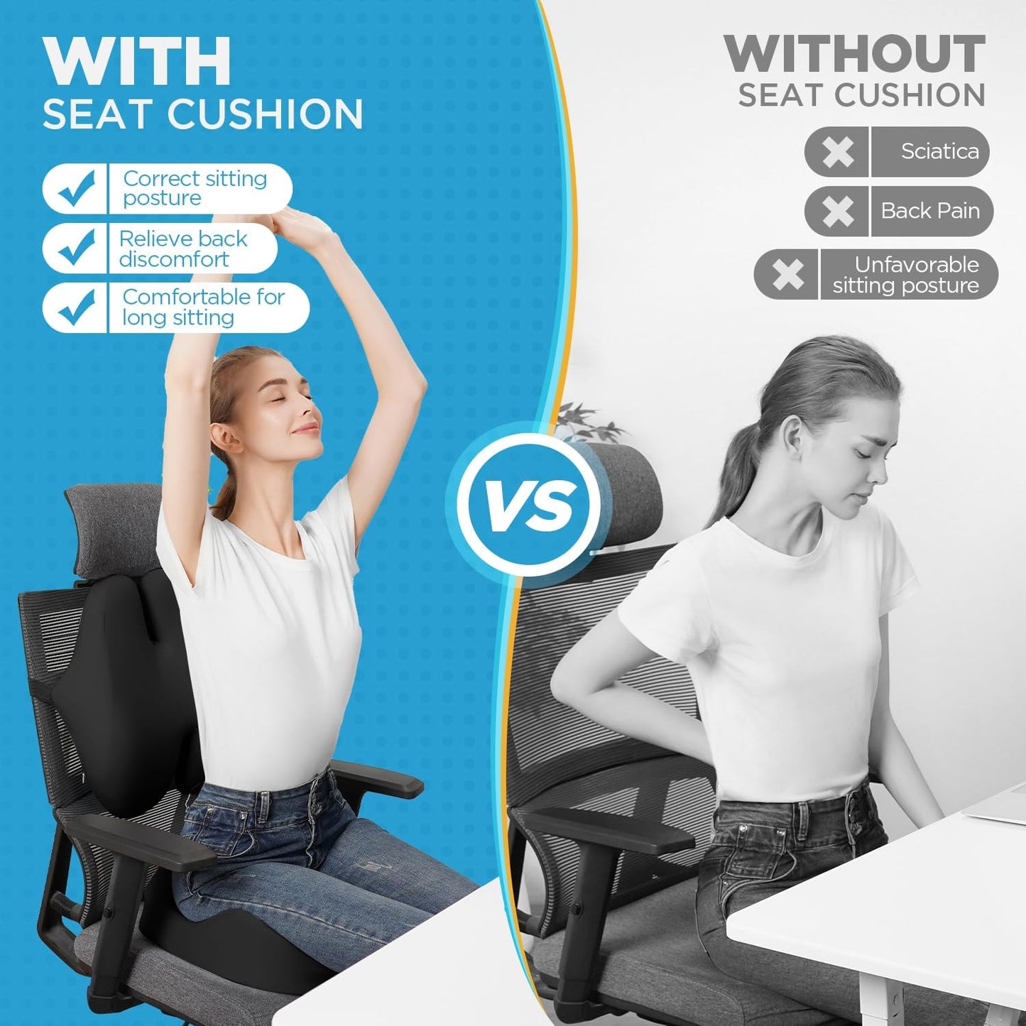 BEAUTRIP Seat Cushion & Lumbar Support Pillow for Office Chair, Car & Wheelchair - Ergonomic Coccyx Cushion for Tailbone, Sciatica & Back Pain Relief - Extra-Dense Charcoal Memory Foam Chair Cushions