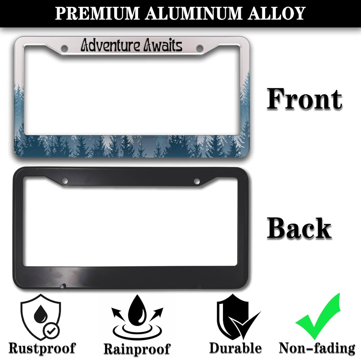 License Plate Frames for Women Multicolor License Plate Cover for Men Misty Forest Aluminum Metal Car Accessory 2 Pack with Screw Covers Set