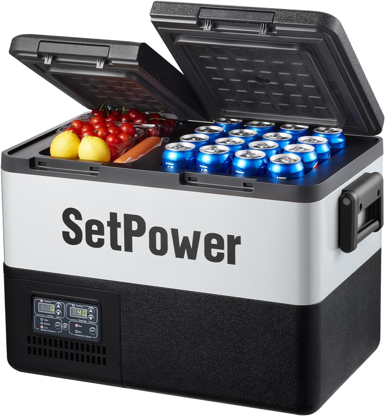 Setpower PT35 Car Refrigerator with AC Adapter,35L Dual Zone Portable Freezer,12 Volt Refrigerator Electric Cooler for Car camping, RV,Truck,Vehicles,Travel and Home Use,12/24V DC & 110/240V AC,0℉-50℉