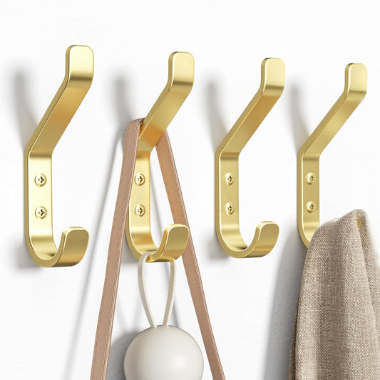 Coat Hooks Wall Mount for Hanging: 20LB Sturdy Hanger for Backpack, Towel, Bag, for Closet, Bathroom, Door, Mushroom, Stainless Gold 4 Pack, 3.75"