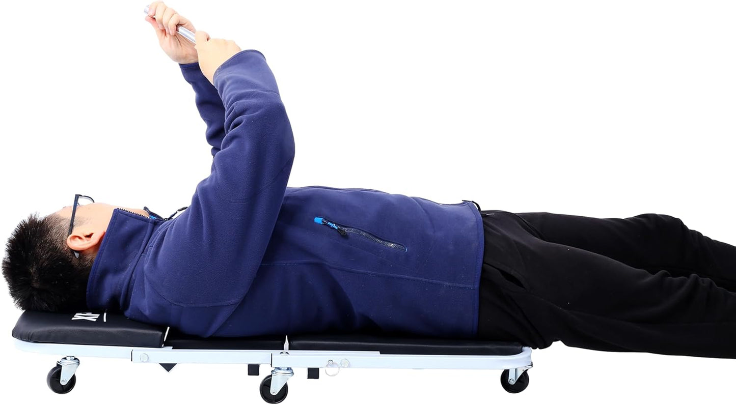 Mechanic Creeper and Stool, 36" Z Creeper Seat, 2-in-1 Garage Tool, 300 lbs Capacity, Low Profile with 6 Wheels (White)