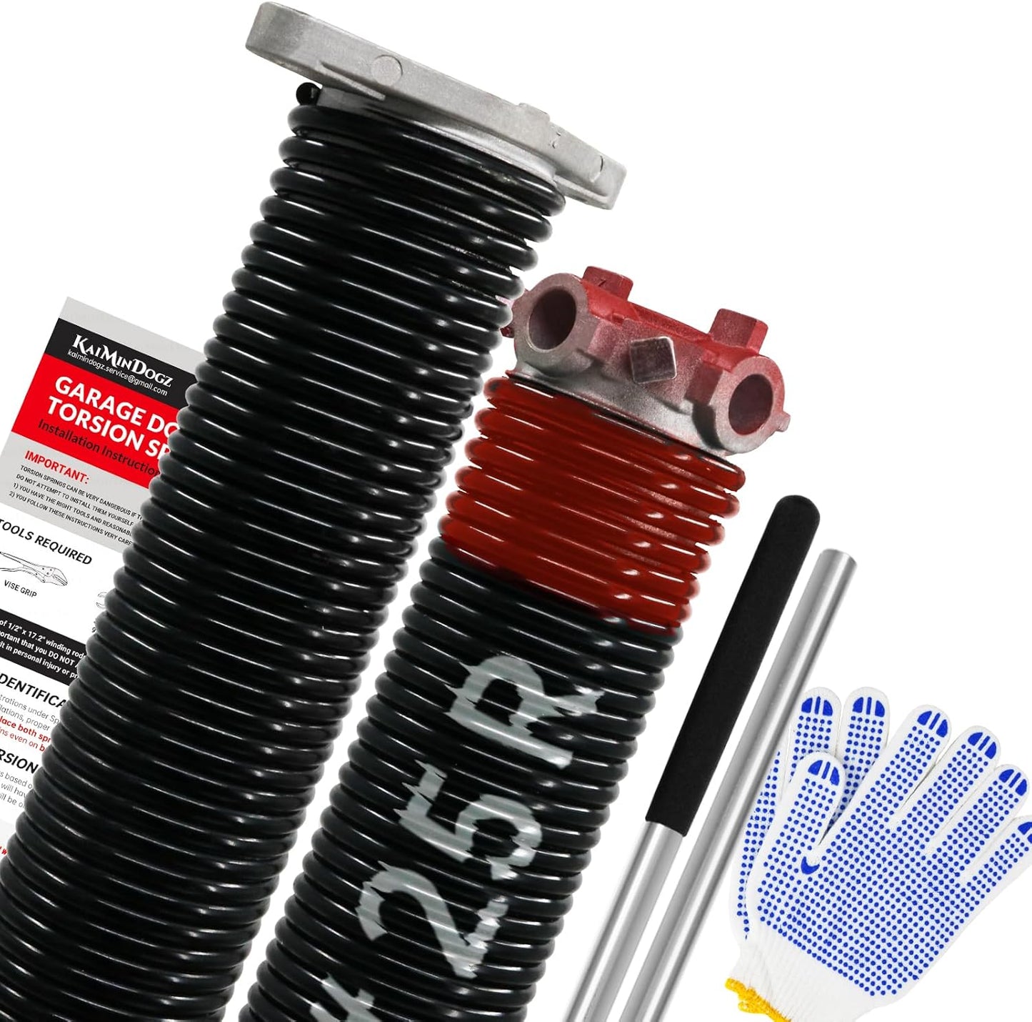 Pair of 1.75" Garage Door Torsion Springs Set with Non-Slip Winding Bars&Gloves, High Precision Electrophoresis Oil-Free Black Coated for Replacement, MIN 16,000 Cycles (0.225 x 1.75"x 25")