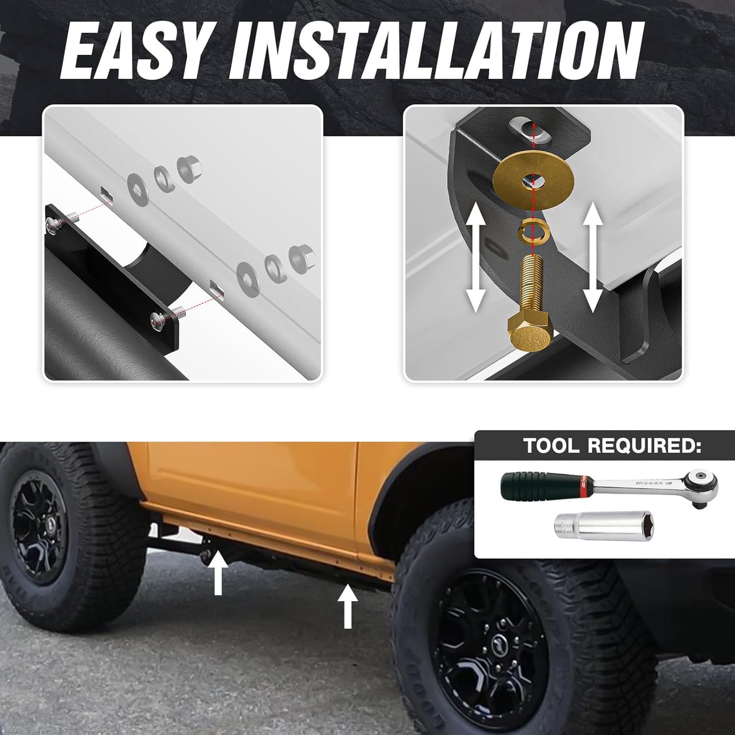 for Bronco Running Boards Compatible with 2021 2022 2023 2024 2025 Ford Bronco 2 Doors (Not for Sport Model), Heavy-Duty Steel Drop Side Steps Nerf Bars Bolt-on Step Plates Rock Sliders Rail
