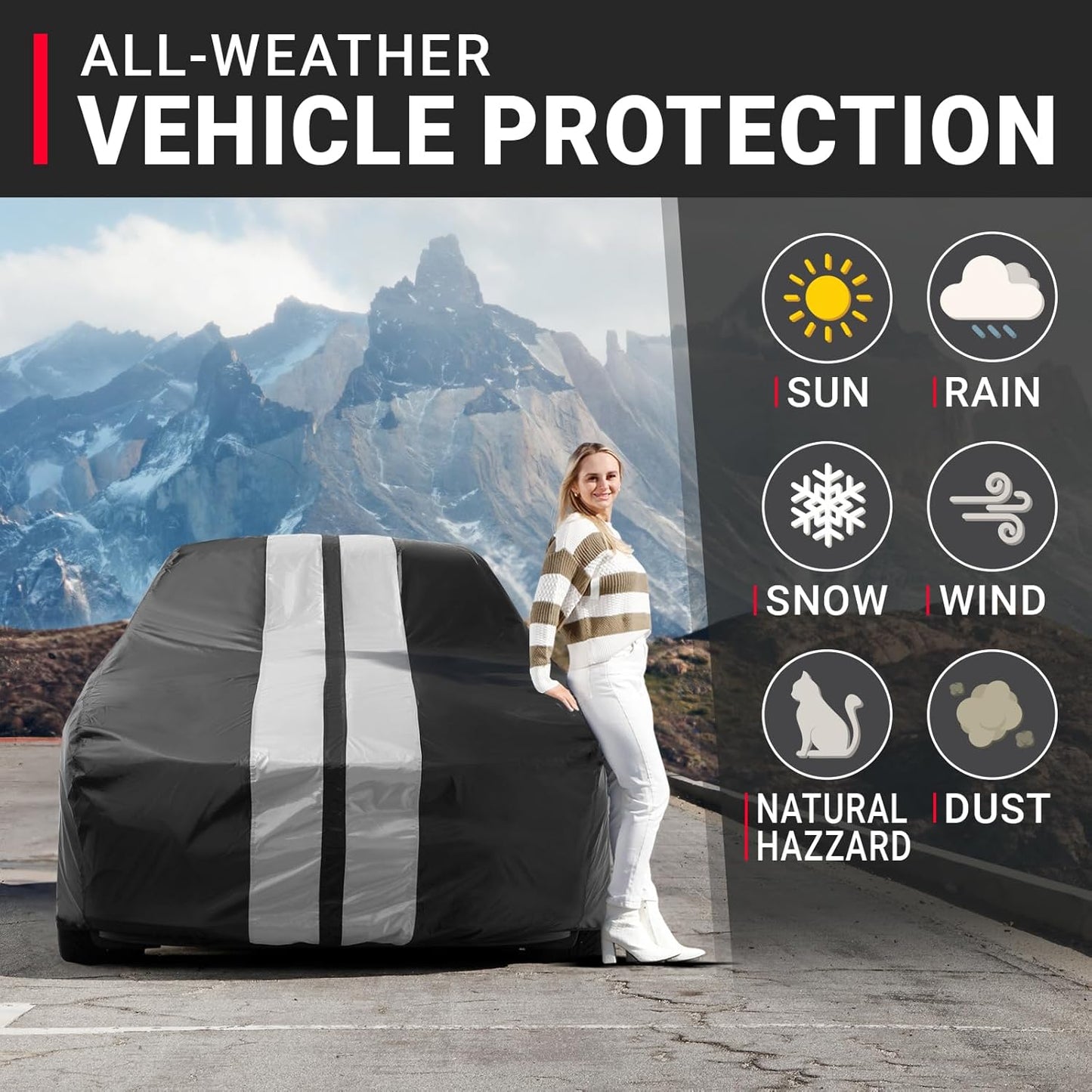 iCarCover Custom Car Cover for Buick Super 2-Door, 4-Door (1946-1949) Waterproof All-Weather Rain Snow UV Sun Protector Full Exterior Indoor Outdoor Car Cover (Stripe - Black/Gray)