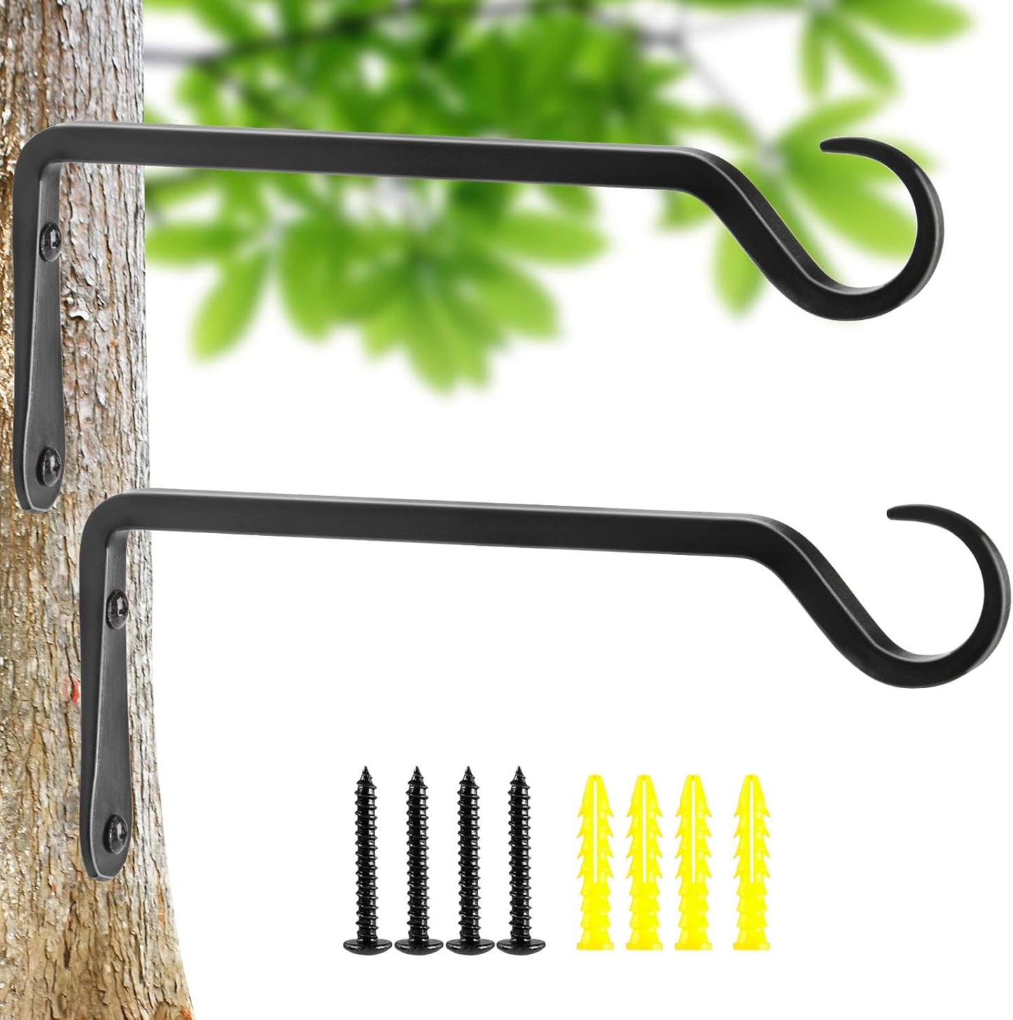 10 inch Plant Hanger, Sturdy Hanging Plant Bracket Outdoor, Hanging Plant Wall Hook Heavy Duty, for Hanging Bird Feeders, Planters, Lanterns, Wind Chimes, Indoor/Outdoor Use, Black, Set of 2