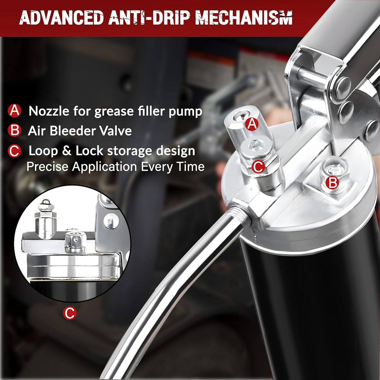 Grease Gun Kit, 8000 PSI Heavy Duty Grease Gun with Grease Coupler, 14oz Pistol Grip Grease Gun with 12 Inch Spring Flex Hose, Sharp Nozzle, Extension Rigid Pipe, Black