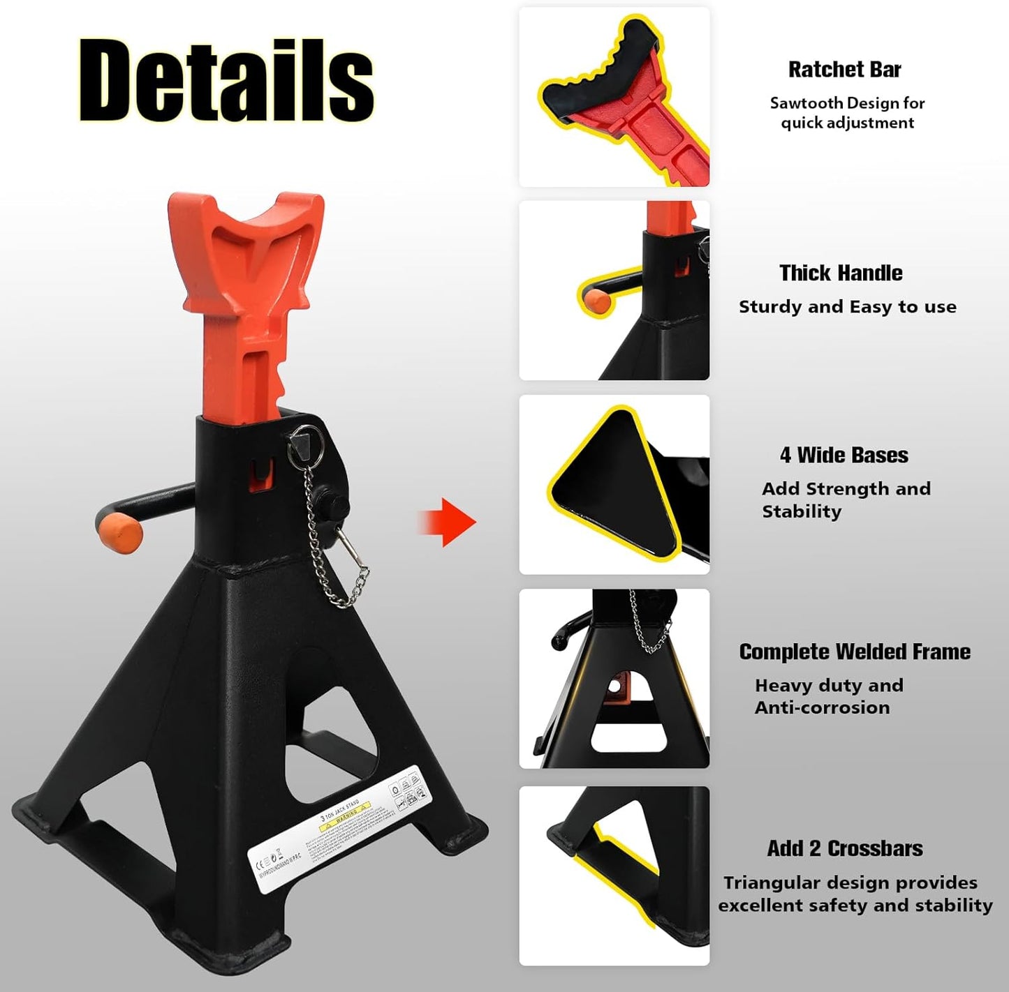 Upgraded Jack Stands 3 Ton (6,600 LBs) with 2 Crossbars and Double Pin Locking,Safe and Stable,Jack Stands 11.61"-16.34" Adjustable with Rubber Pads for Trucks,Home,Garage, SUV, Car,UTV/ATV,1 Pair