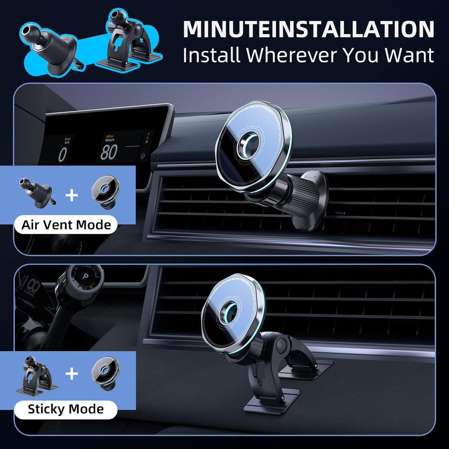 CRIENTEN for MagSafe Car Mount Charger, 15W Magnetic Wireless Car Charger & Magnetic car Phone Holder, 360° Adjustable car Vent Mount, Fast MagSafe Charger Car Accessories for iPhone 16 15 14 13 12