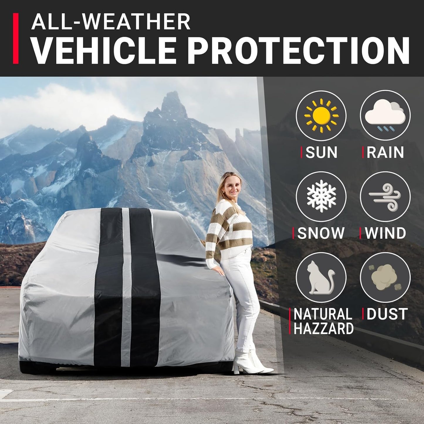 iCarCover Custom Car Cover for Pontiac Streamliner (1946-1952) Waterproof All-Weather Rain Snow UV Sun Protector Full Exterior Indoor Outdoor Car Cover (Stripe - Gray/Black)