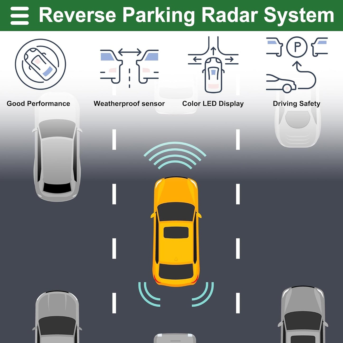 Motoforti Auto Vehicle Reverse Backup Radar System Reverse Parking Sensors Sound Warning Alarm Buzzer Reminder Distance Detection Silver Tone 8 Parking Sensors
