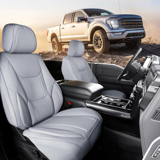 Coverland Custom Car Seat Covers Compatible with Silverado 2500HD, Maverick, Frontier - Premium Leather Non-Slip Memory Foam Waterproof Protector Front Seat-Gray [See Size Chart-Size A40]
