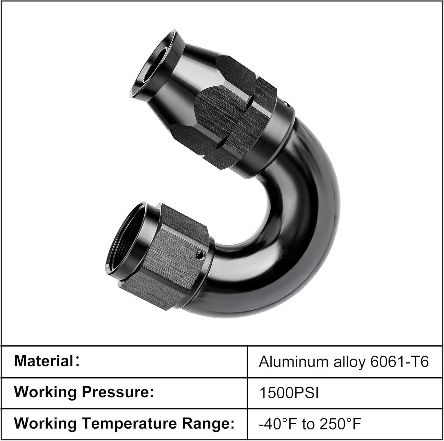EVIL ENERGY 6AN 180 Degree PTFE One Piece Full Flow End Hose Fitting Aluminum Black