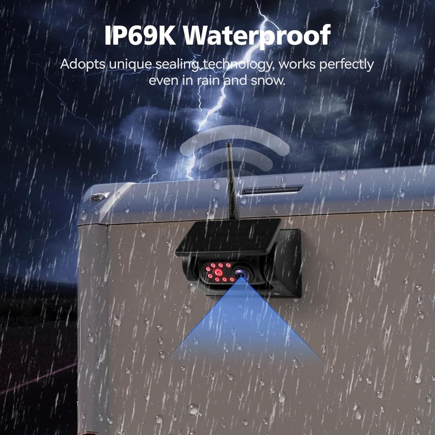 7" Magnetic Solar Wireless Backup Camera, HD 1080P 7" DVR Monitor, RV Camera Wireless System for Hitch Towing Travel RV Camper Trailer, 9600mAh Rechargeable Battery, Type-C Charging